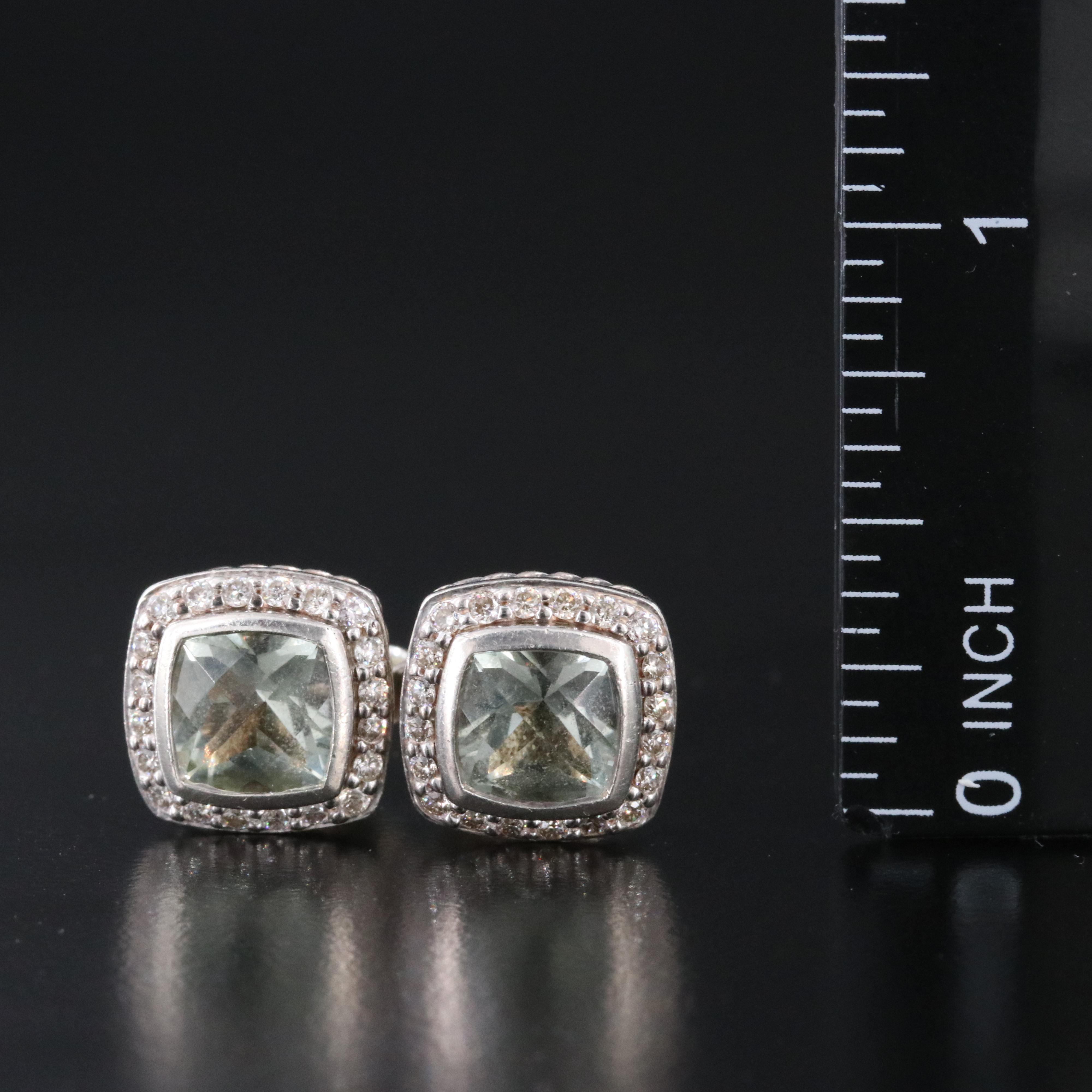 David Yurman Albion Sterling Prasiolite and 0.40 CTW Diamond Earrings