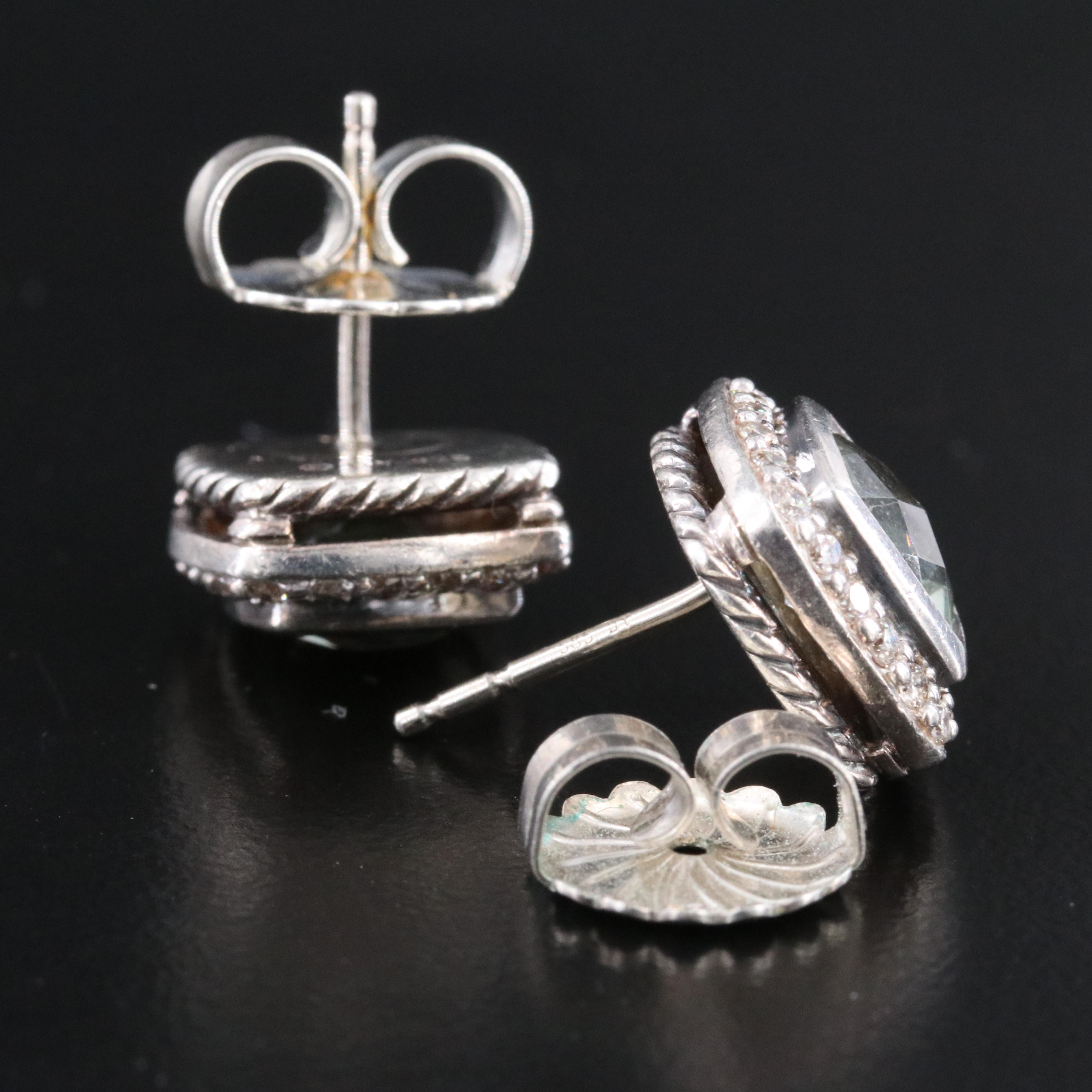 David Yurman Albion Sterling Prasiolite and 0.40 CTW Diamond Earrings