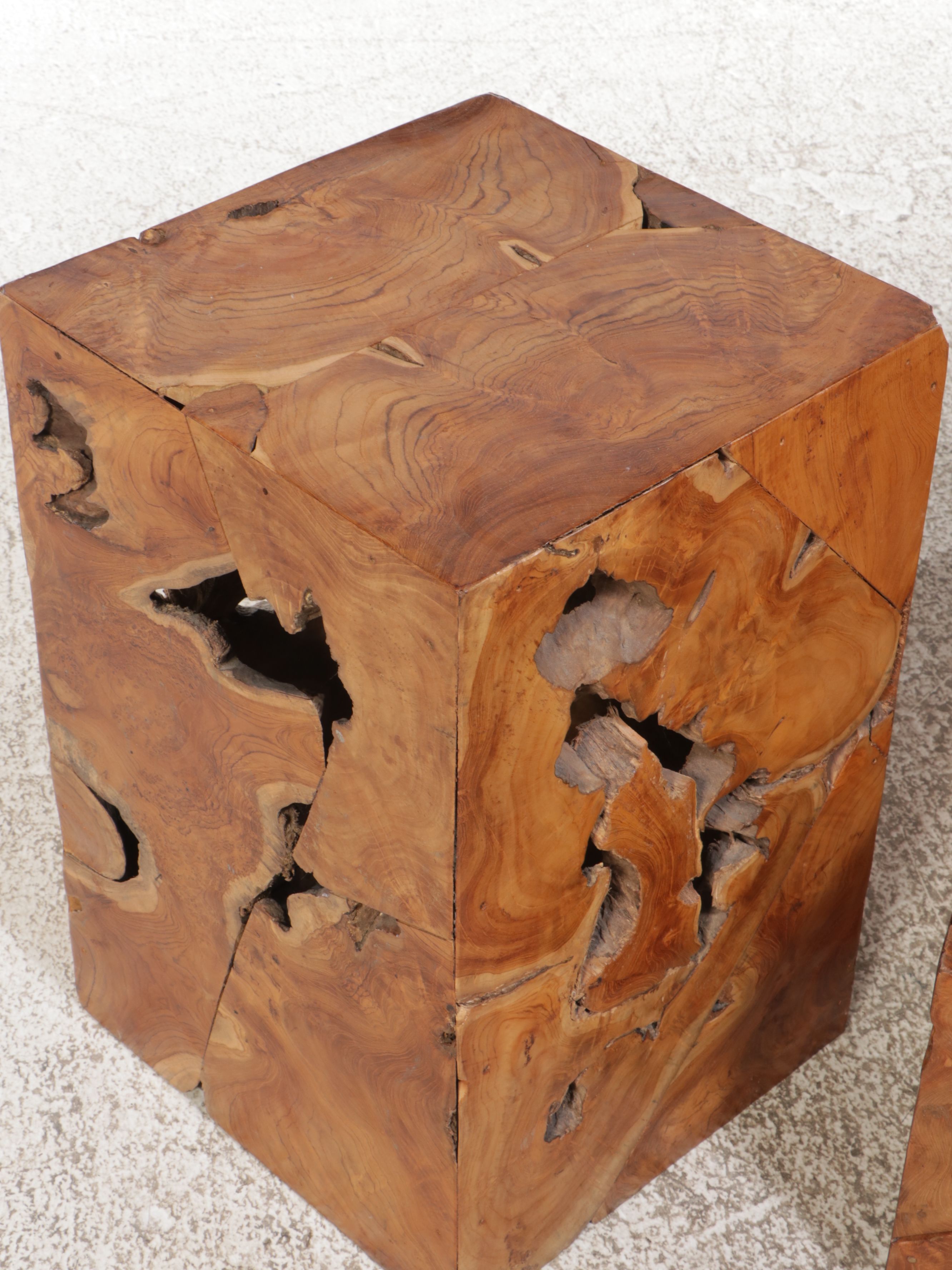 Modern Sliced Teak Coffee Table and Side Table