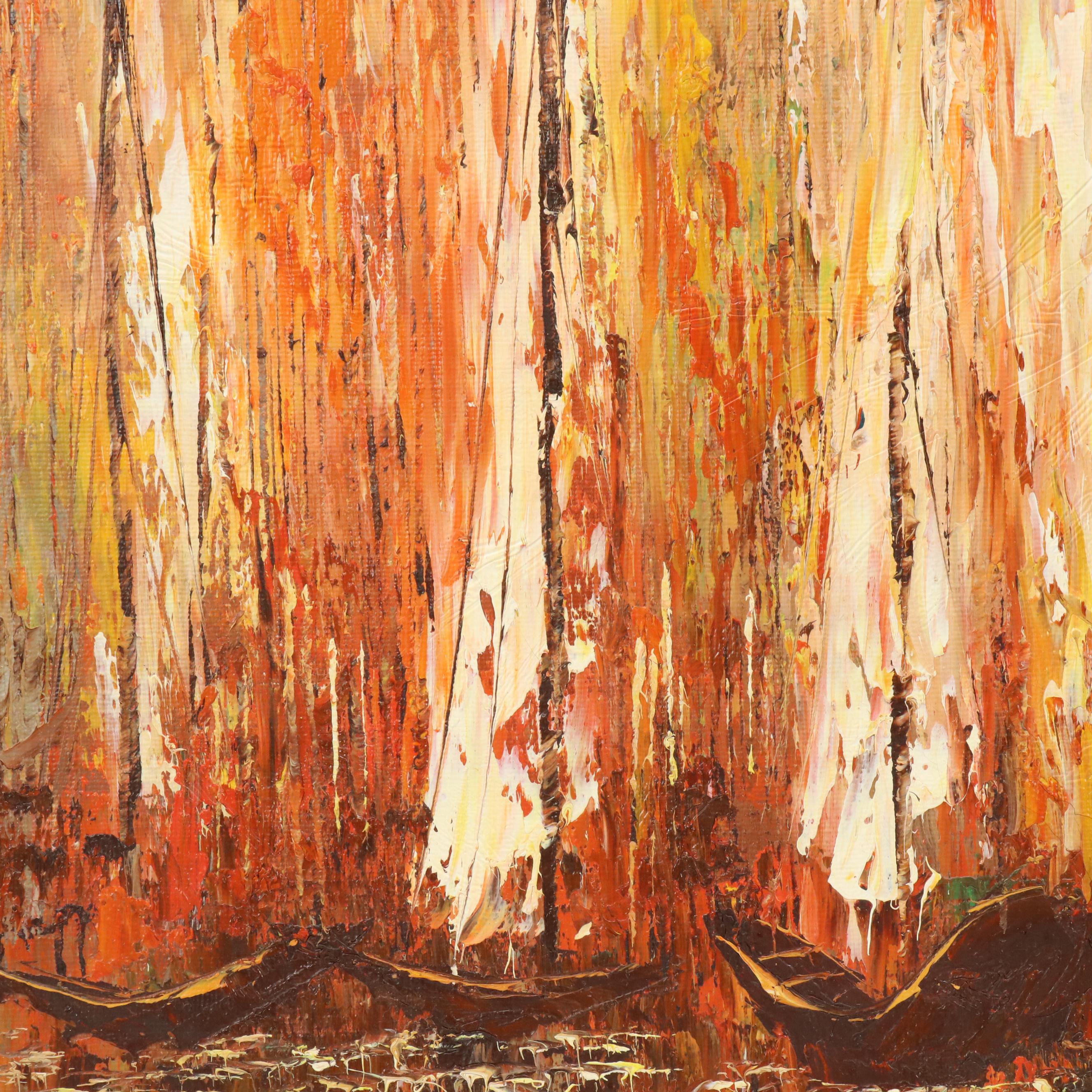 Modernist Nautical Oil Painting