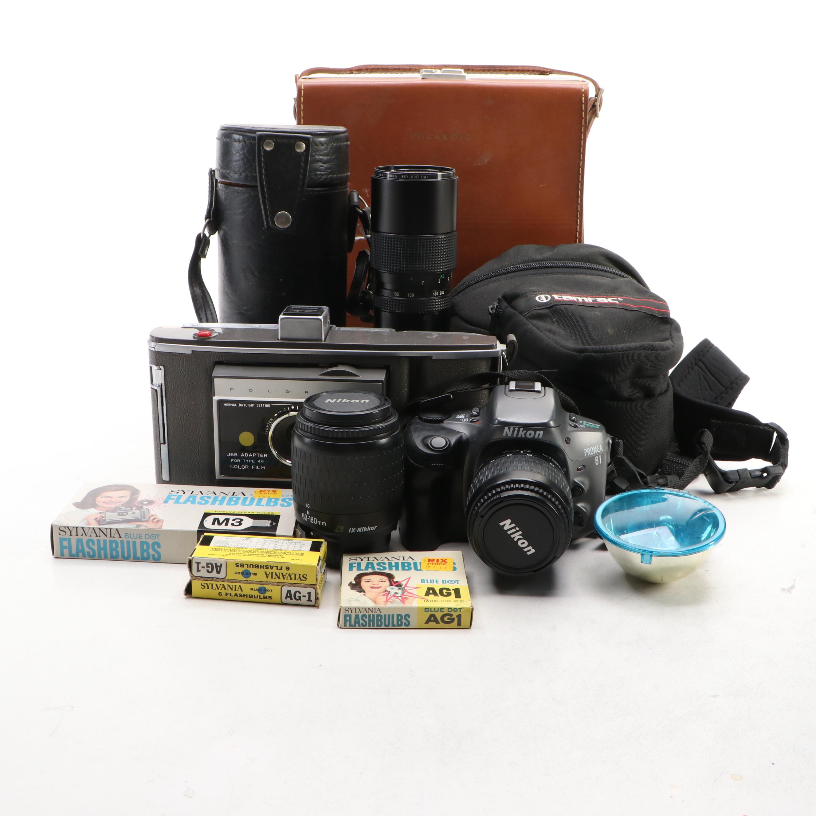 Polaroid J66 Land Camera, Digital Nikon Pronea 6i with Sylvania Flashbulbs