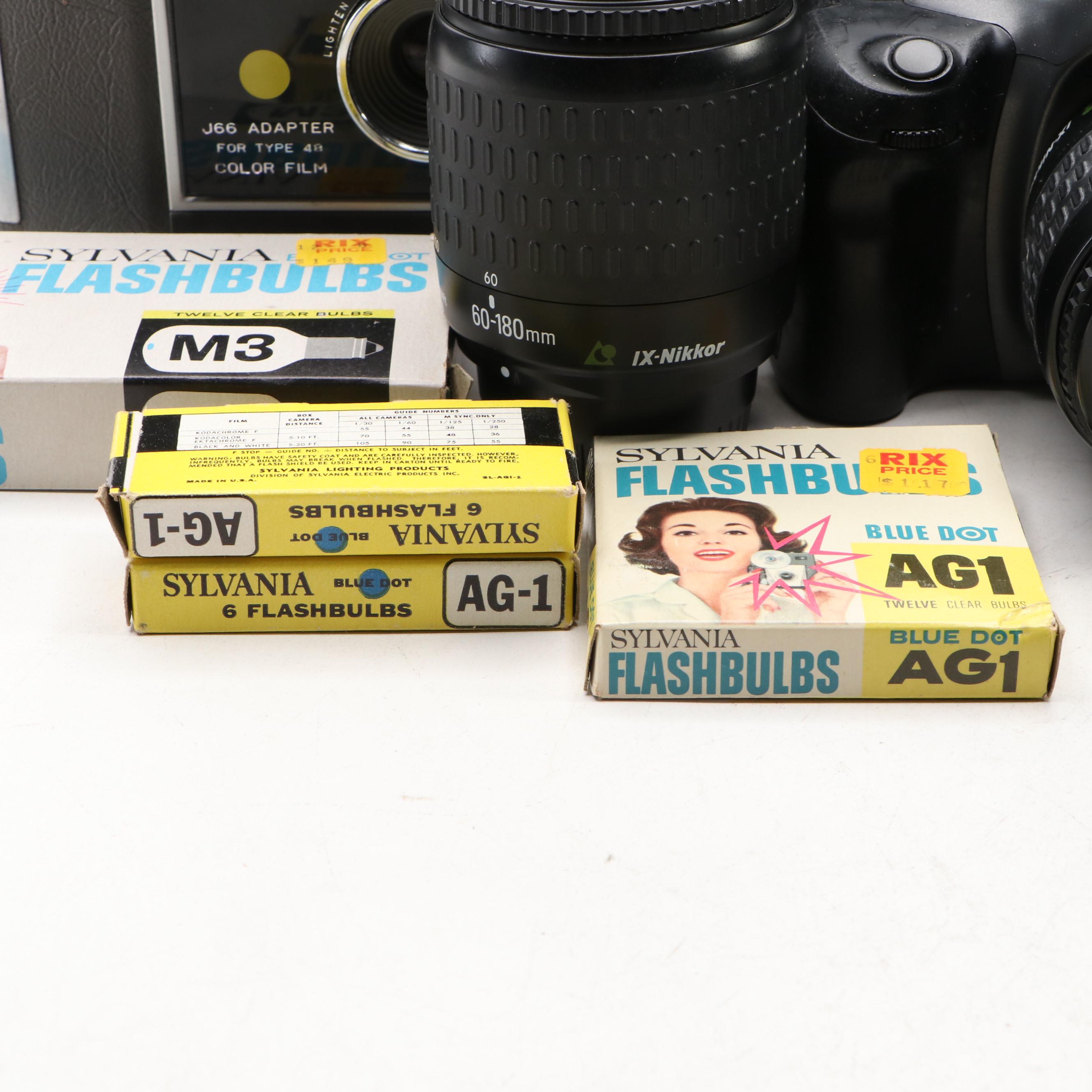 Polaroid J66 Land Camera, Digital Nikon Pronea 6i with Sylvania Flashbulbs