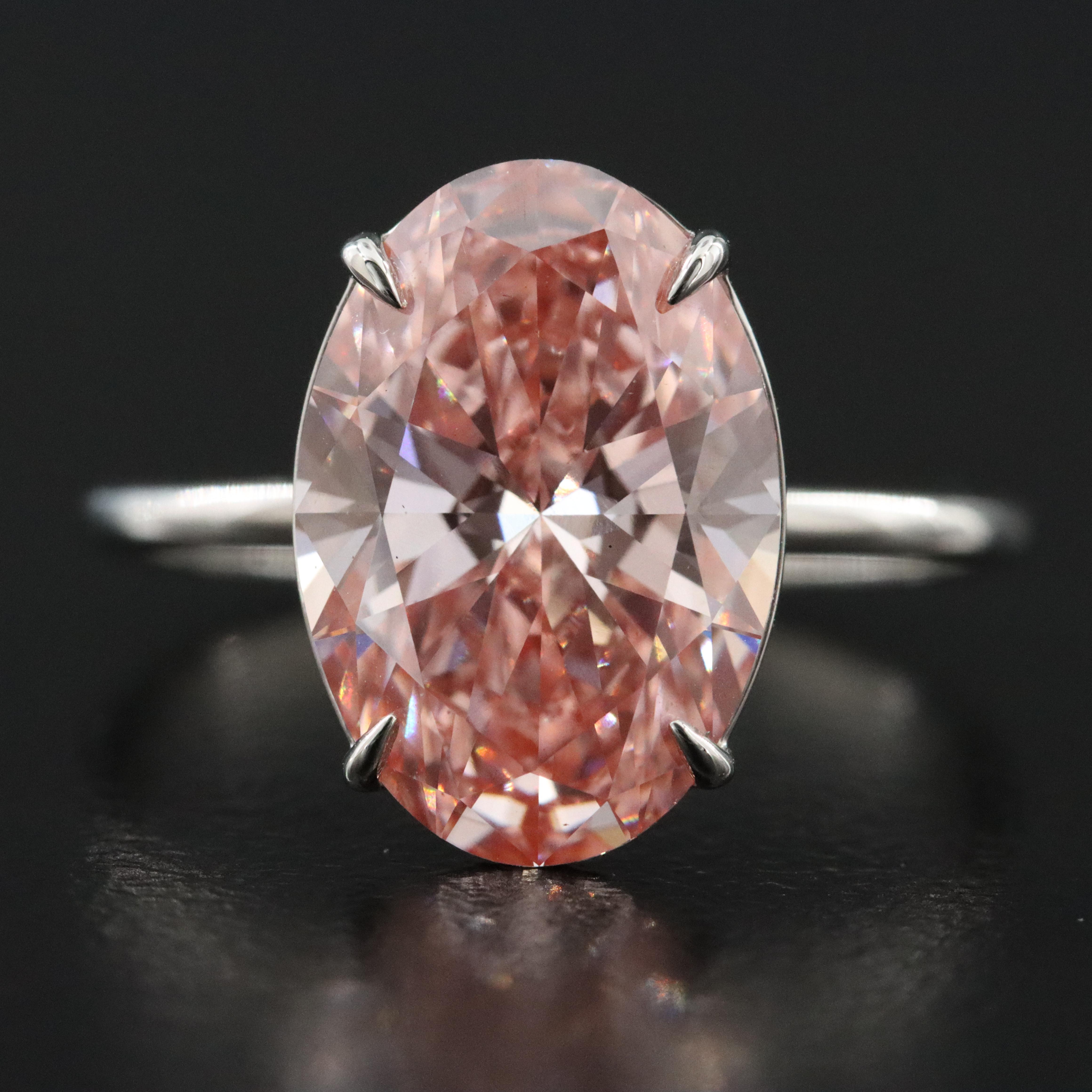 Platinum 4.20 CT Lab Grown Fancy Vivid Pink Diamond Ring with an IGI Report