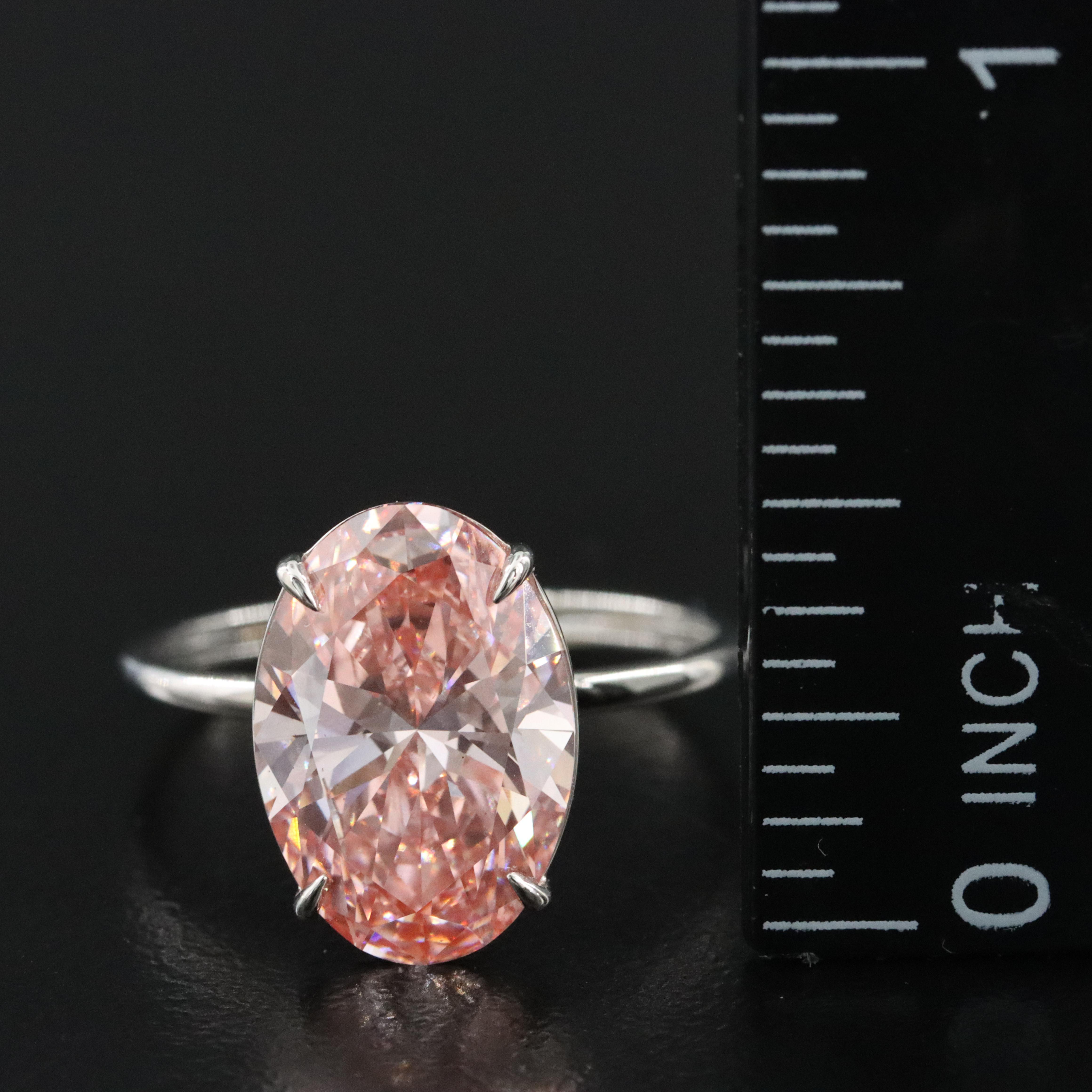 Platinum 4.20 CT Lab Grown Fancy Vivid Pink Diamond Ring with an IGI Report
