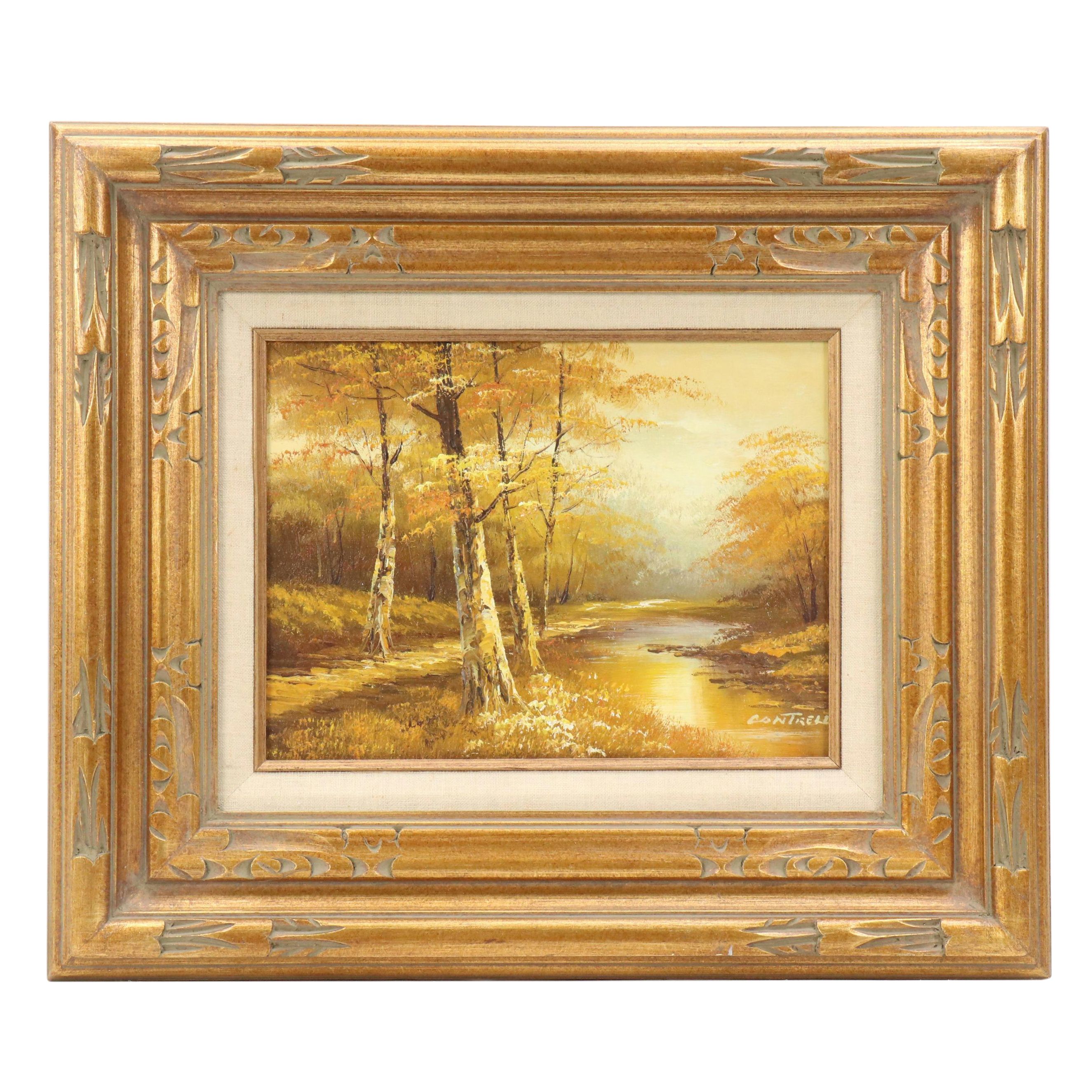 Cantrell Autumn Woodland Landscape Oil Painting, Circa 1980