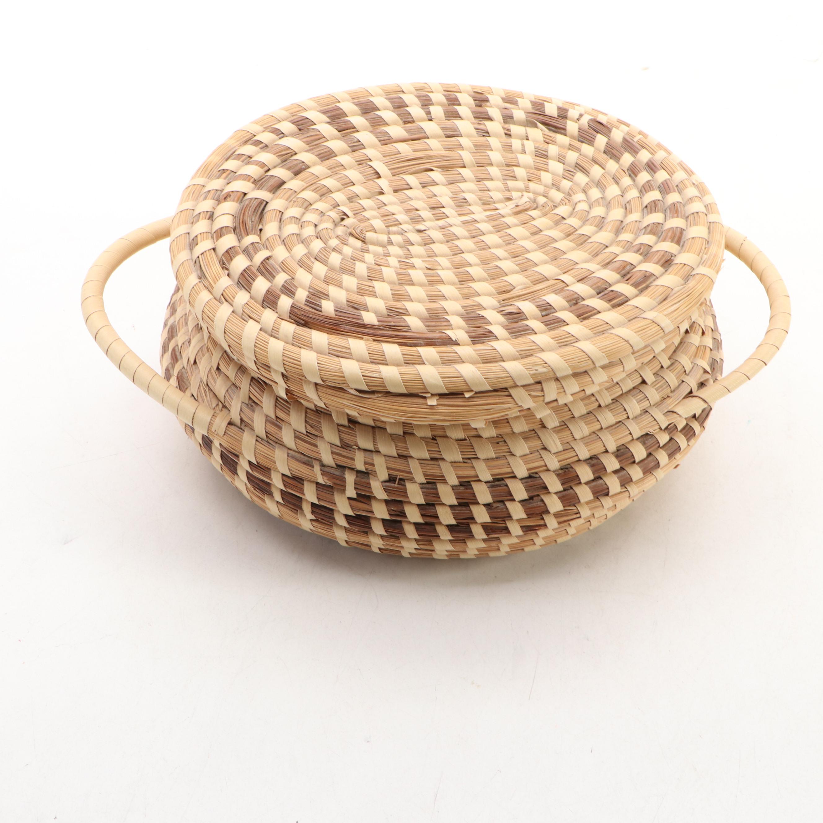 Handmade Coiled Sweetgrass Lidded Basket