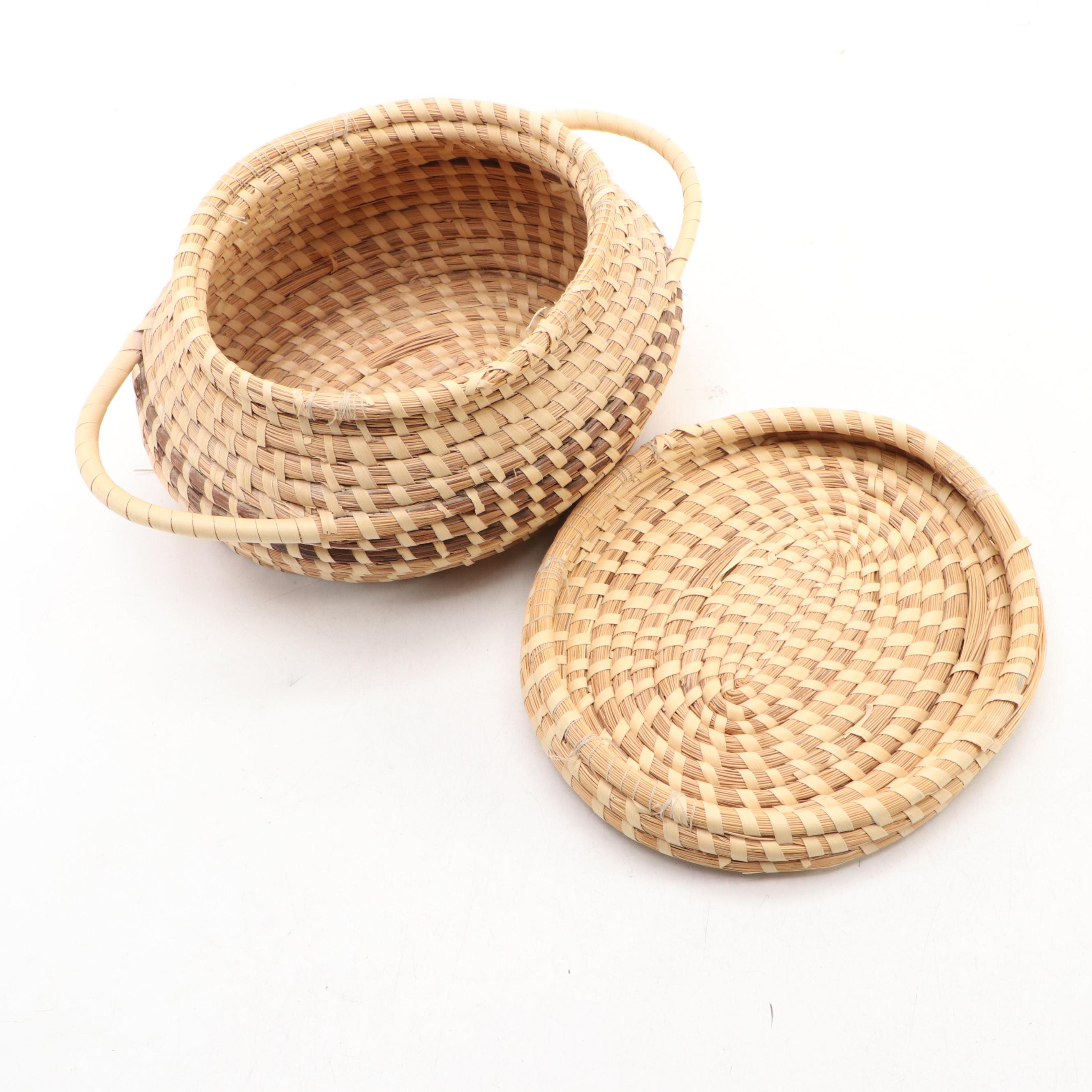 Handmade Coiled Sweetgrass Lidded Basket
