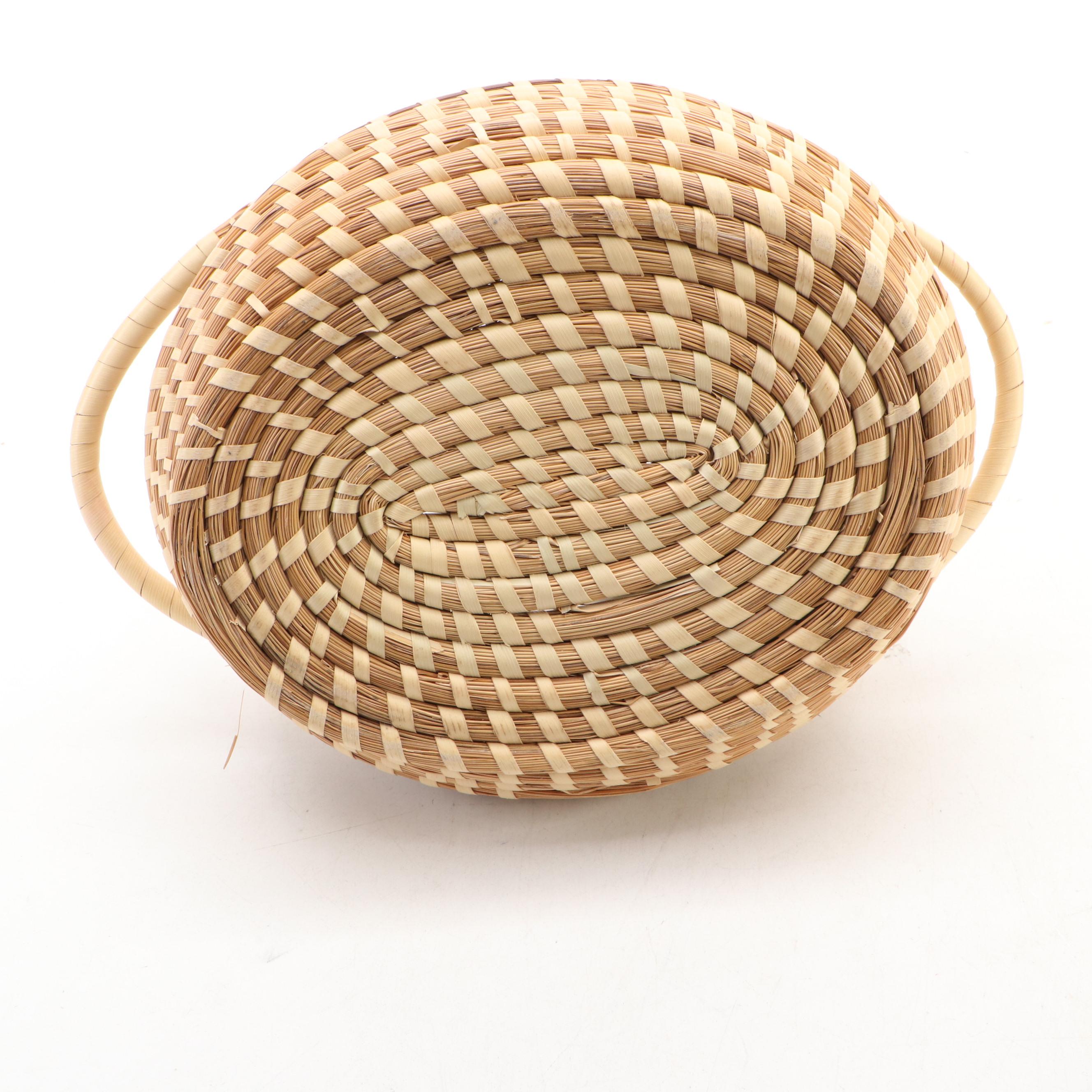 Handmade Coiled Sweetgrass Lidded Basket