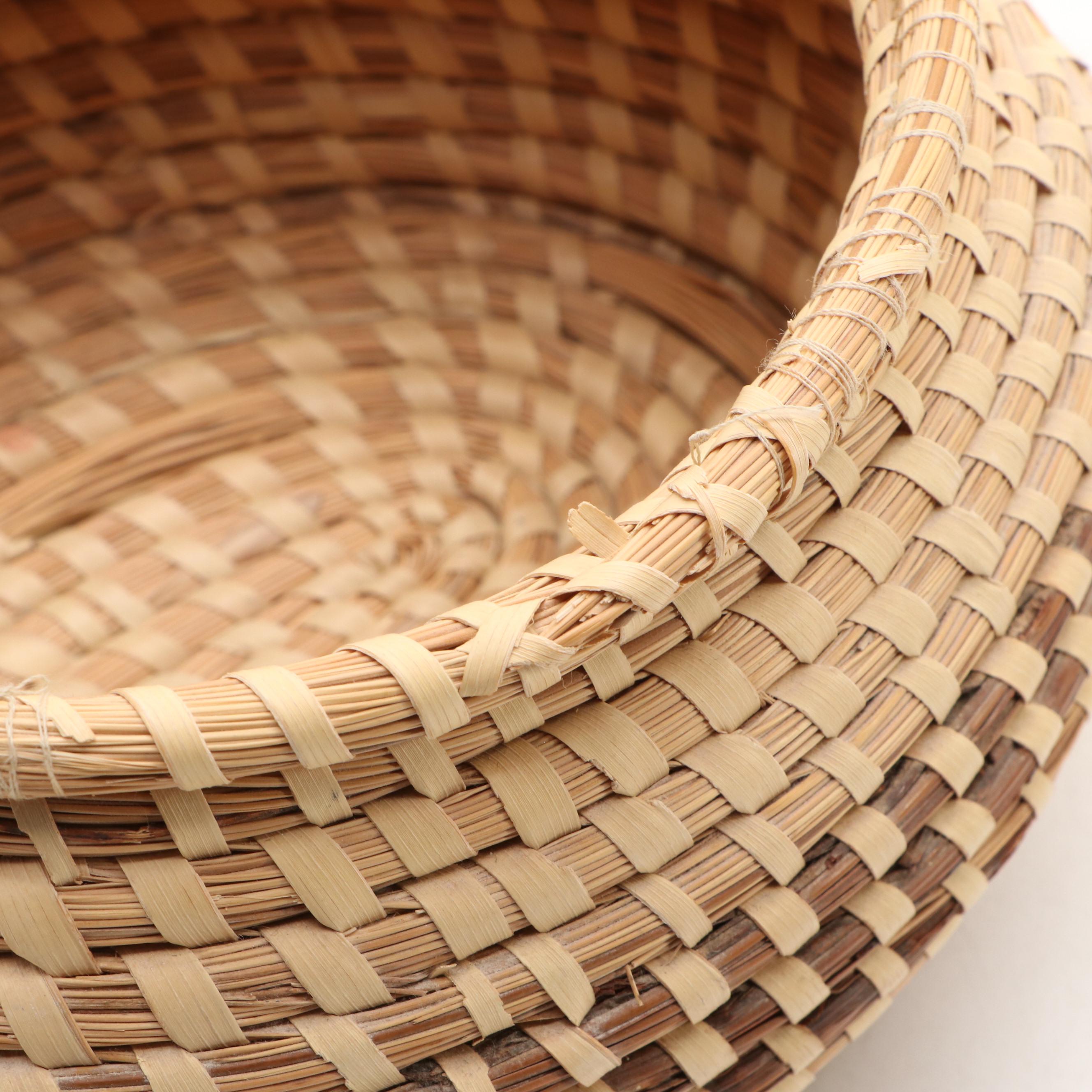 Handmade Coiled Sweetgrass Lidded Basket