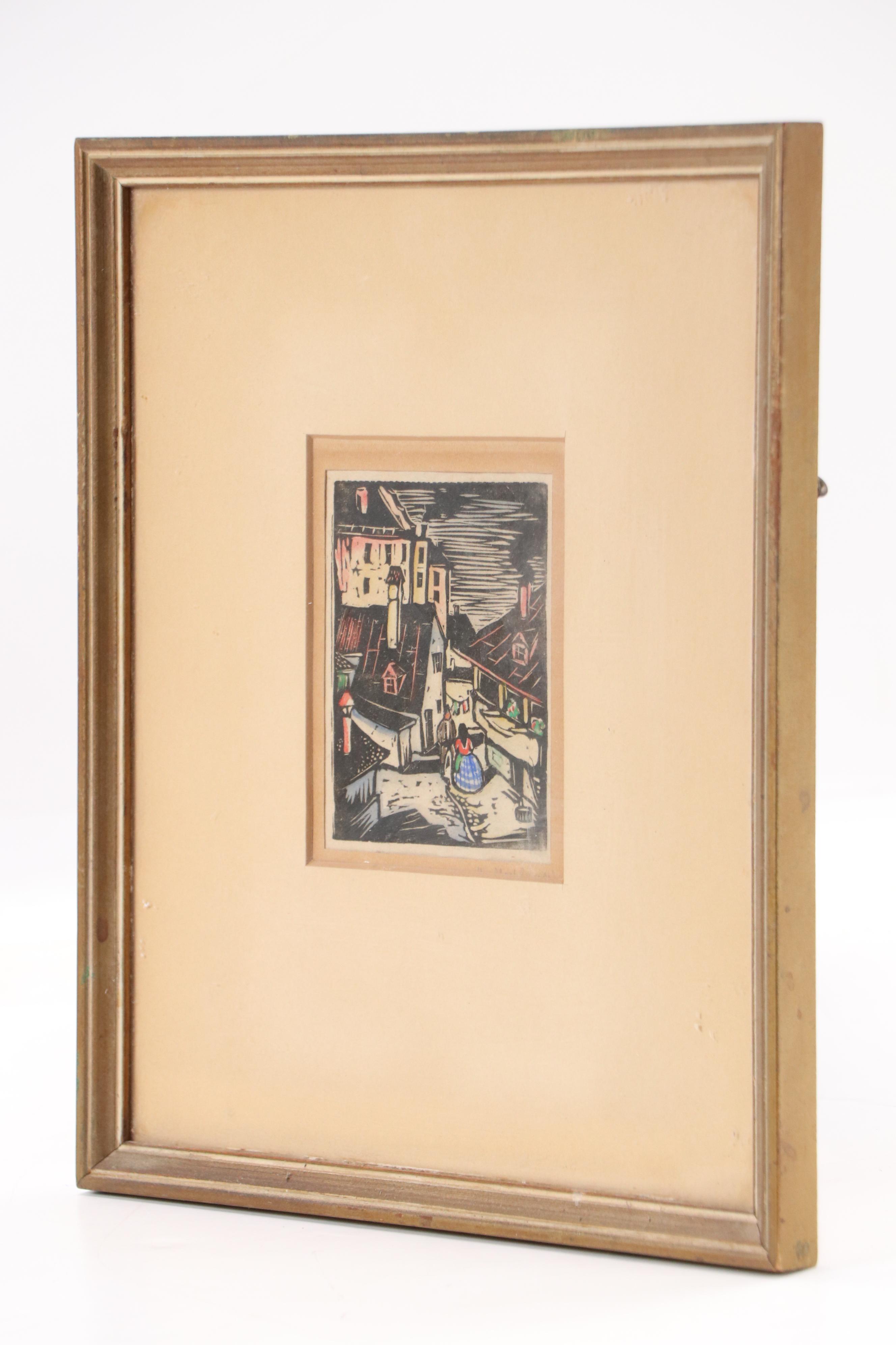 G. G. Sedlmair Hand-Colored Woodcuts of Village Scenes, Mid-20th Century