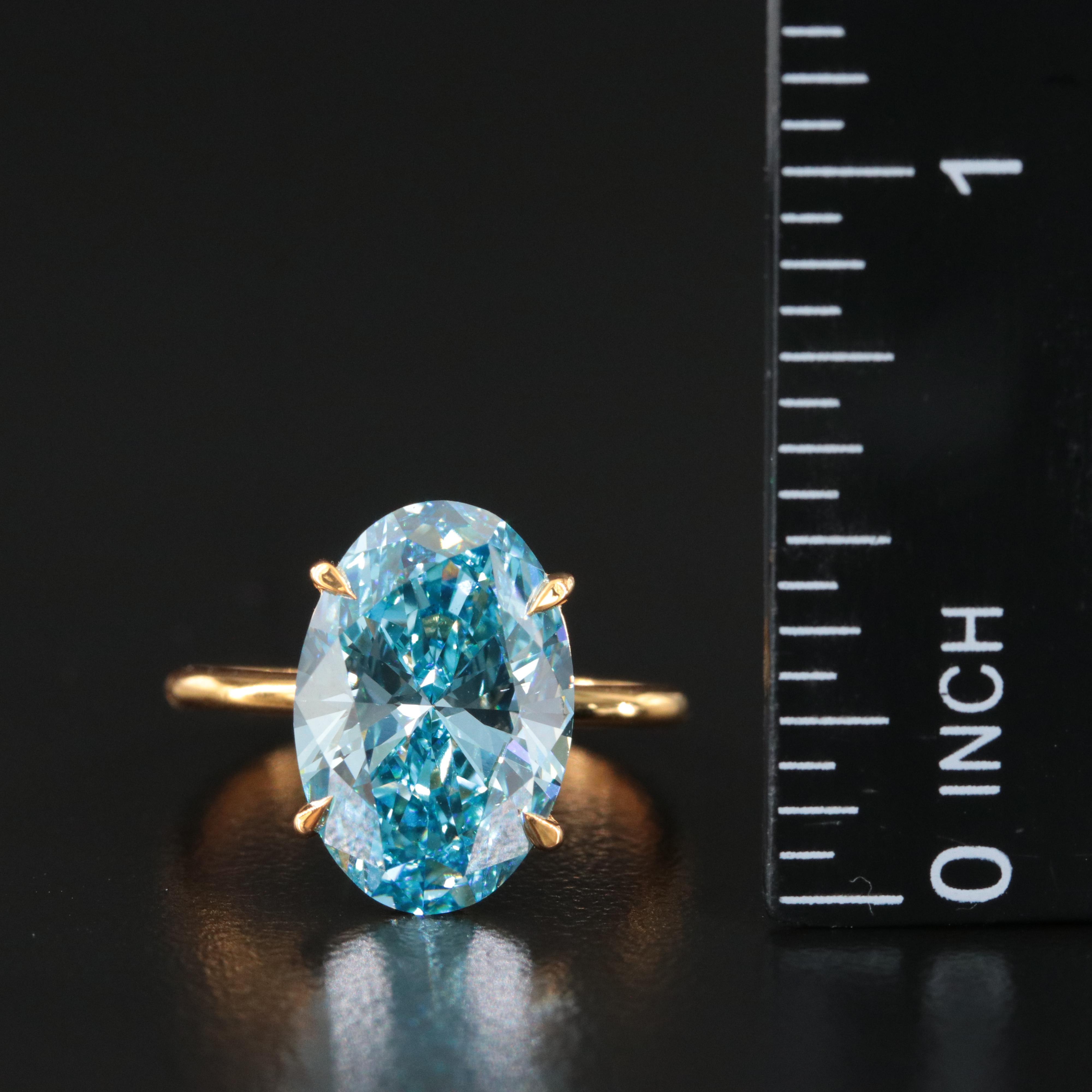 18K 5.01 CT Fancy Vivid Blue Lab Grown Diamond Solitaire Ring with IGI Report