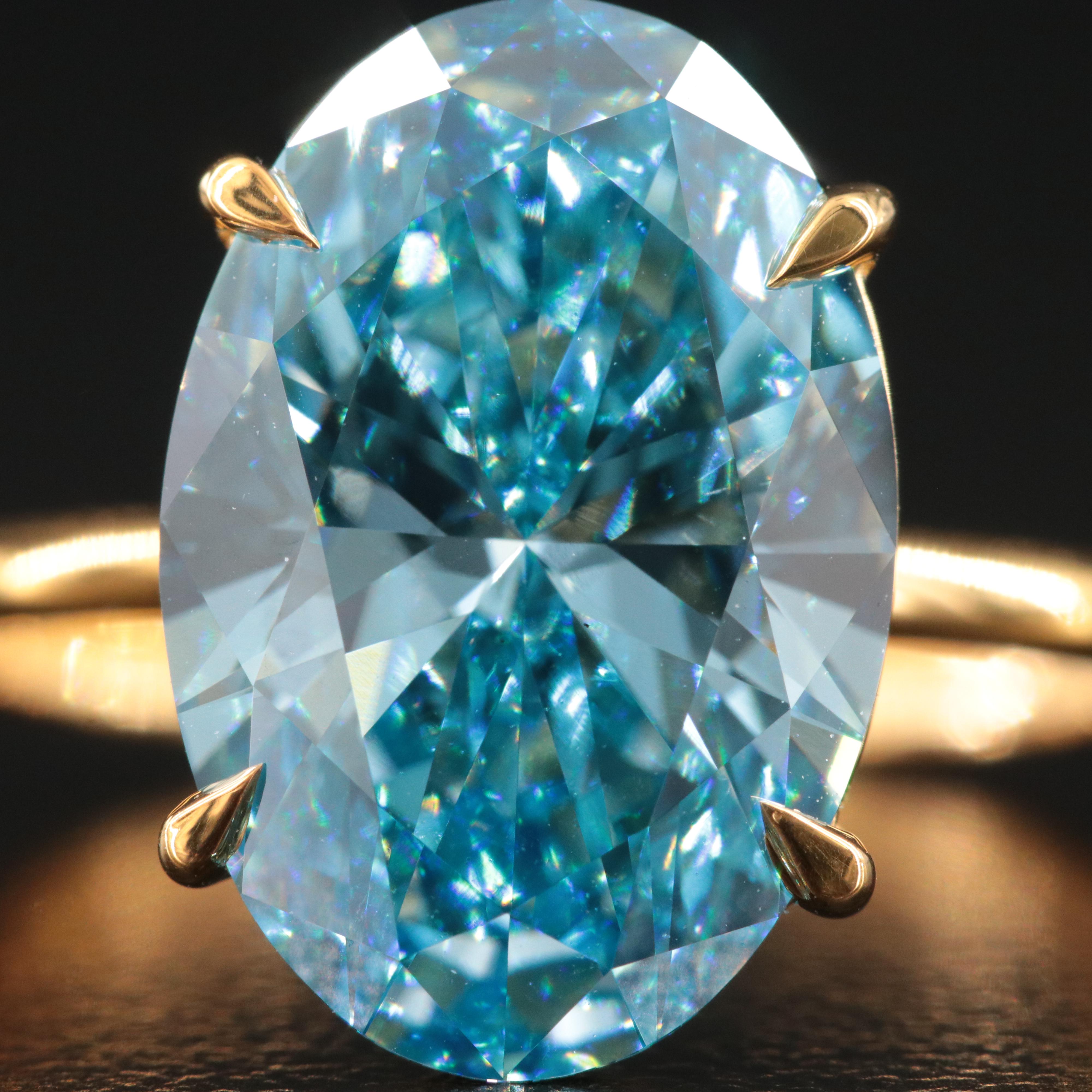 18K 5.01 CT Fancy Vivid Blue Lab Grown Diamond Solitaire Ring with IGI Report