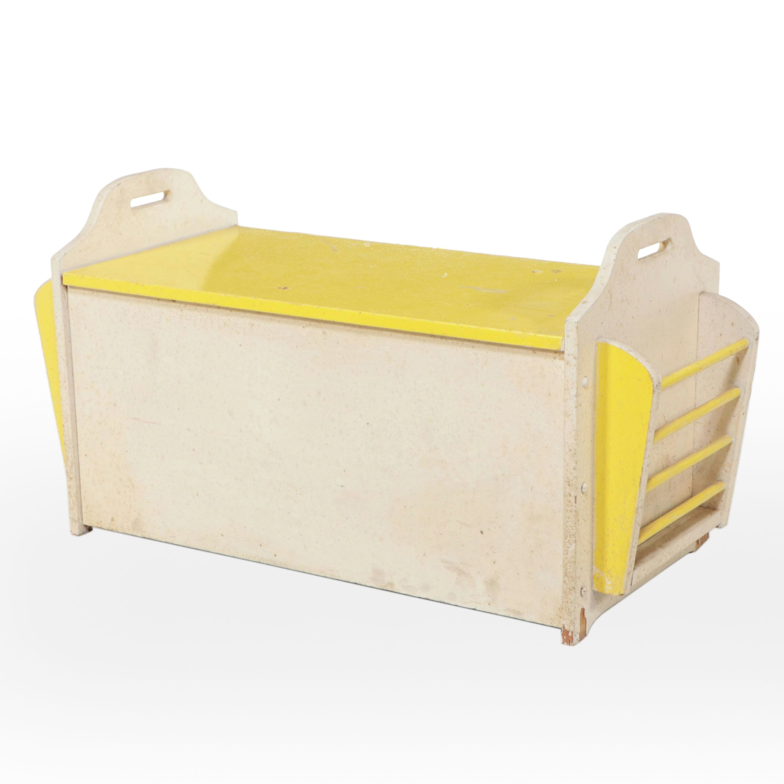 Vintage Yellow Painted Wooden Toy Chest
