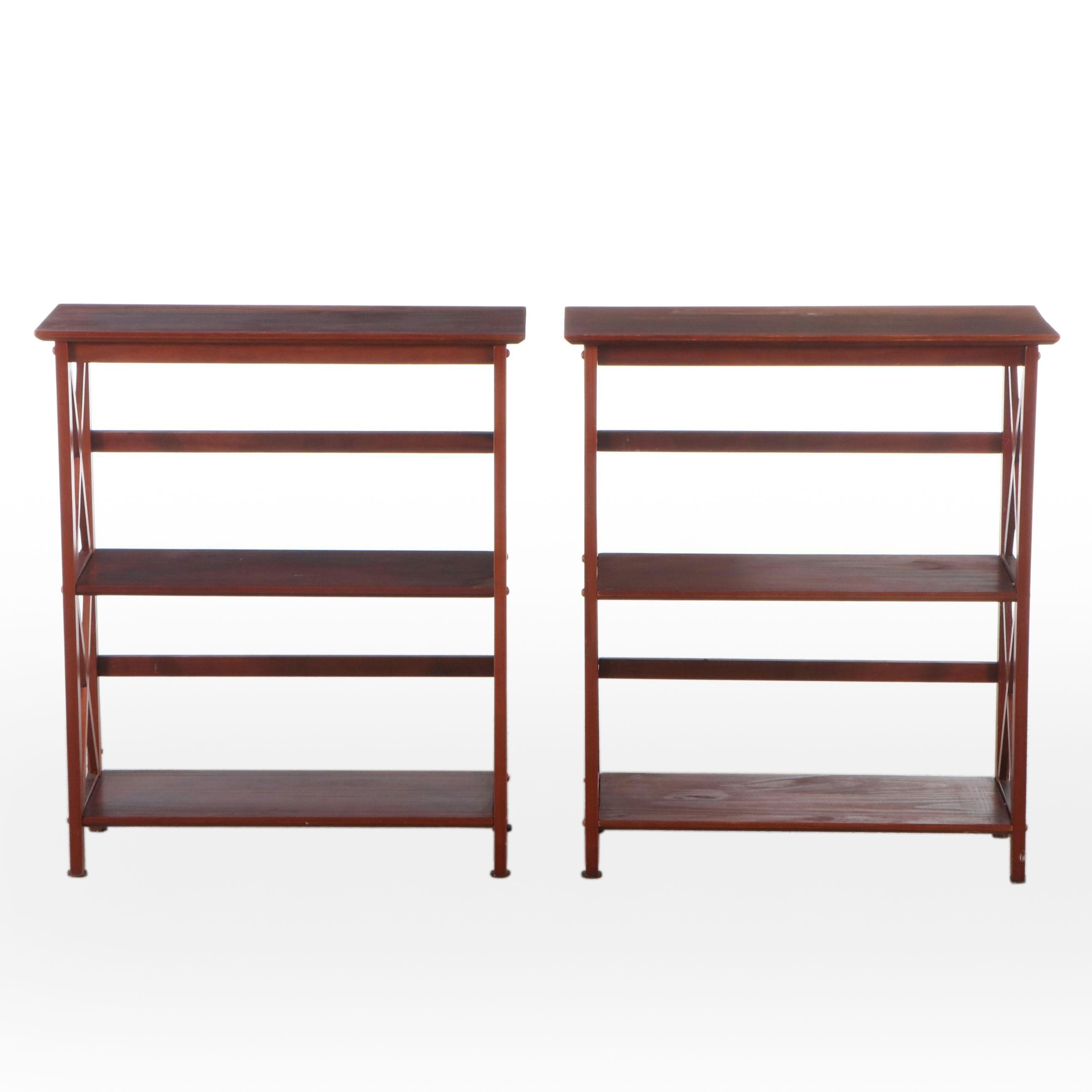 Pair of Cherry Finished Wood Bookcases