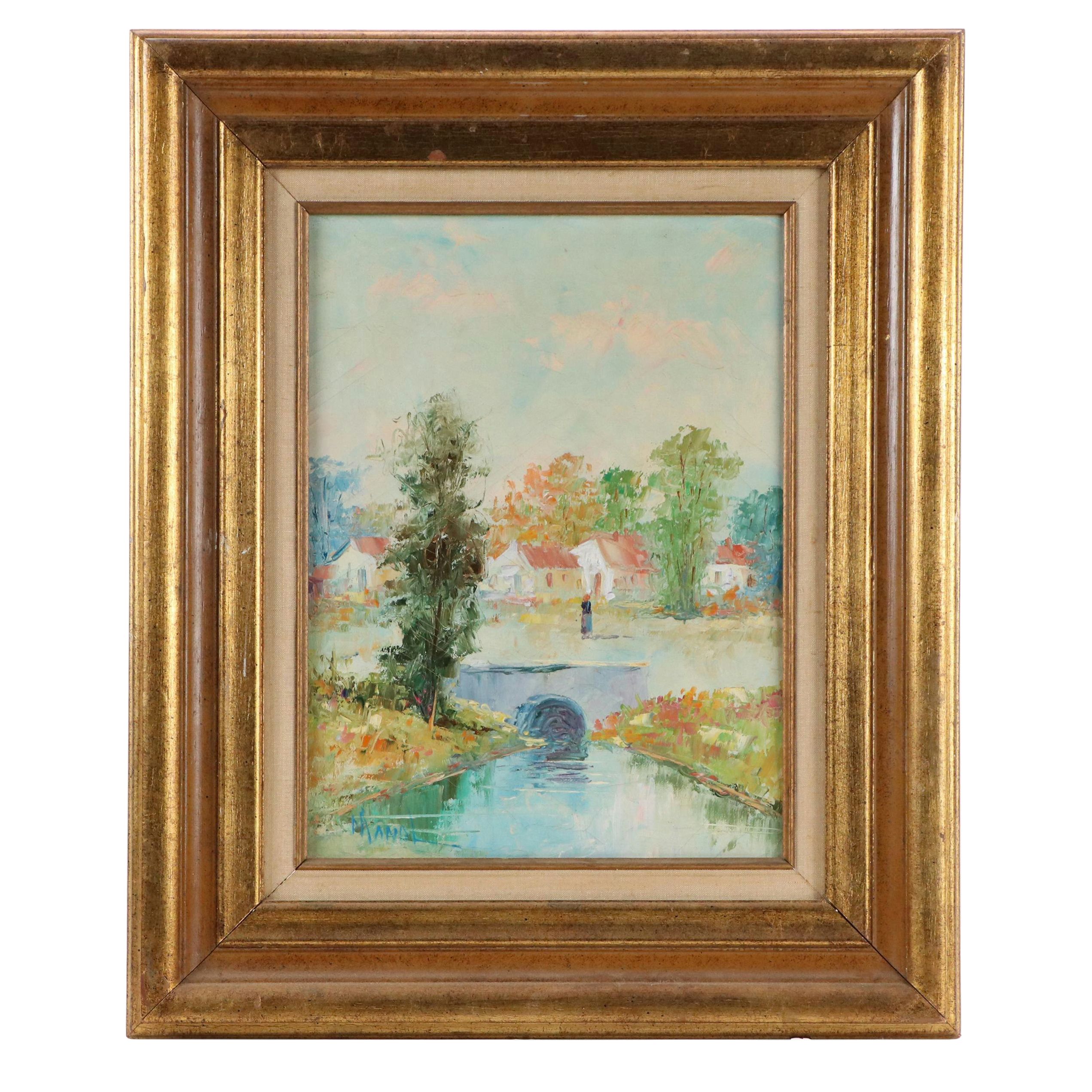 John Adamos Manol Impressionist Style Landscape Oil Painting, 20th Century