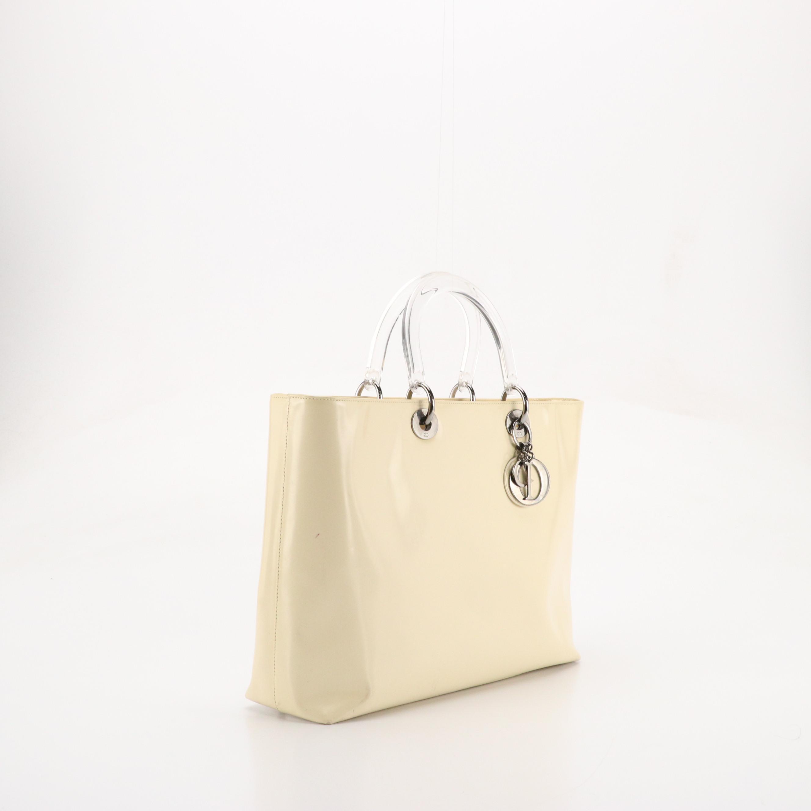 Christian Dior Medium Lady Dior Two-Way Handbag in Beige Patent Leather