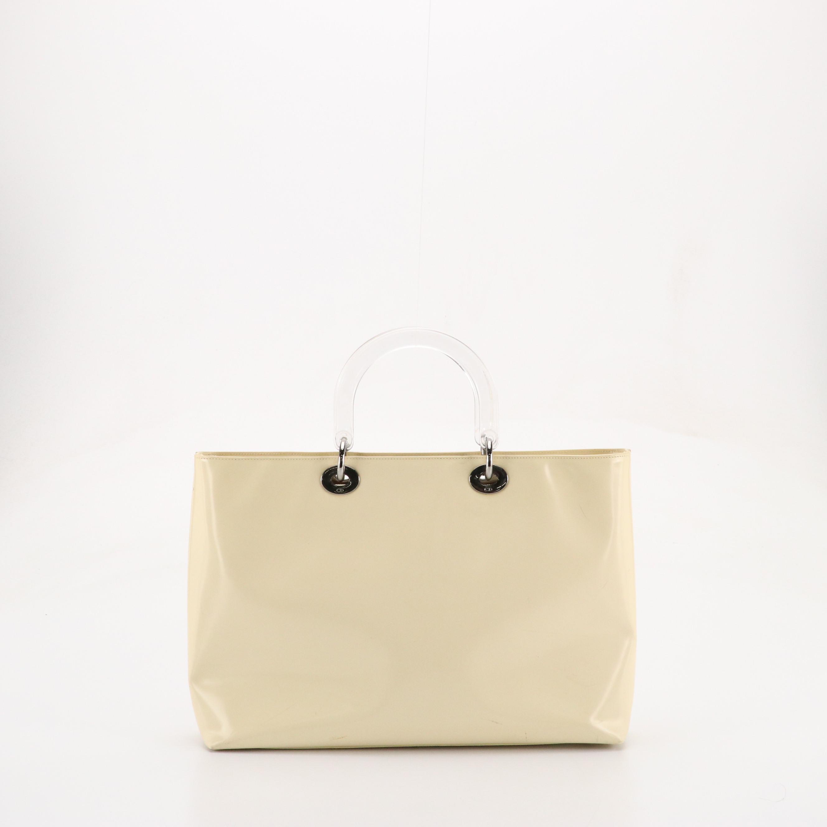 Christian Dior Medium Lady Dior Two-Way Handbag in Beige Patent Leather