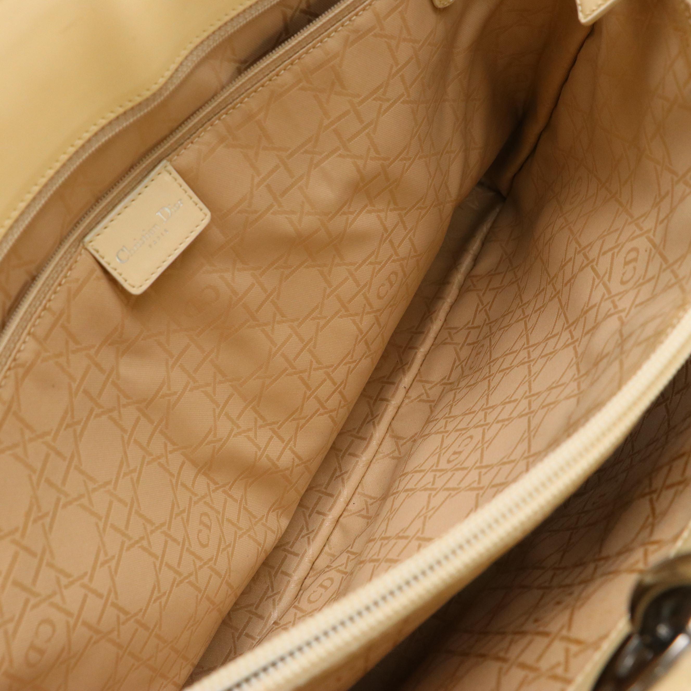 Christian Dior Medium Lady Dior Two-Way Handbag in Beige Patent Leather