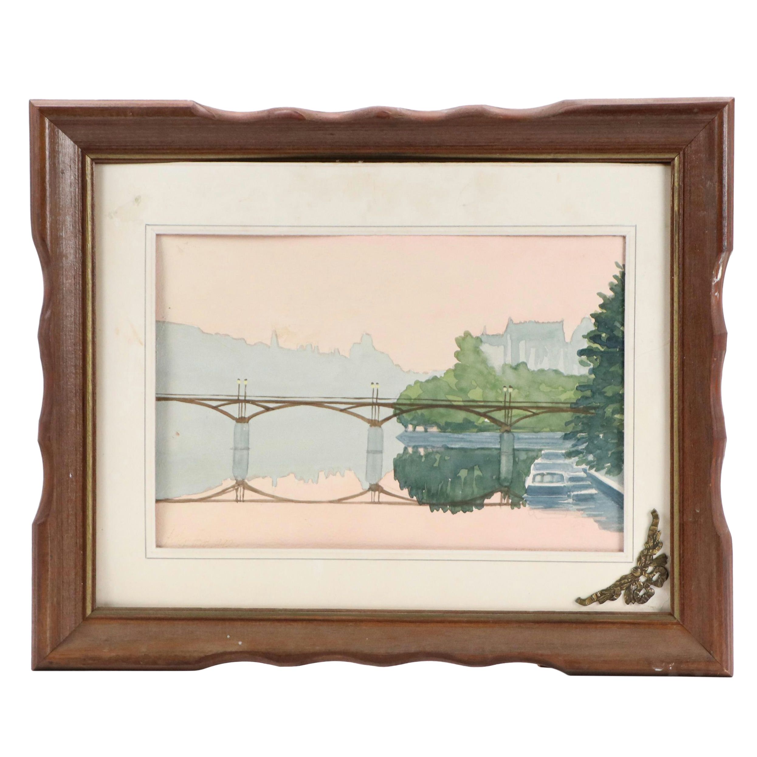 Peter Ford Watercolor Painting "Le Pont Des Arts, Paris," 1992