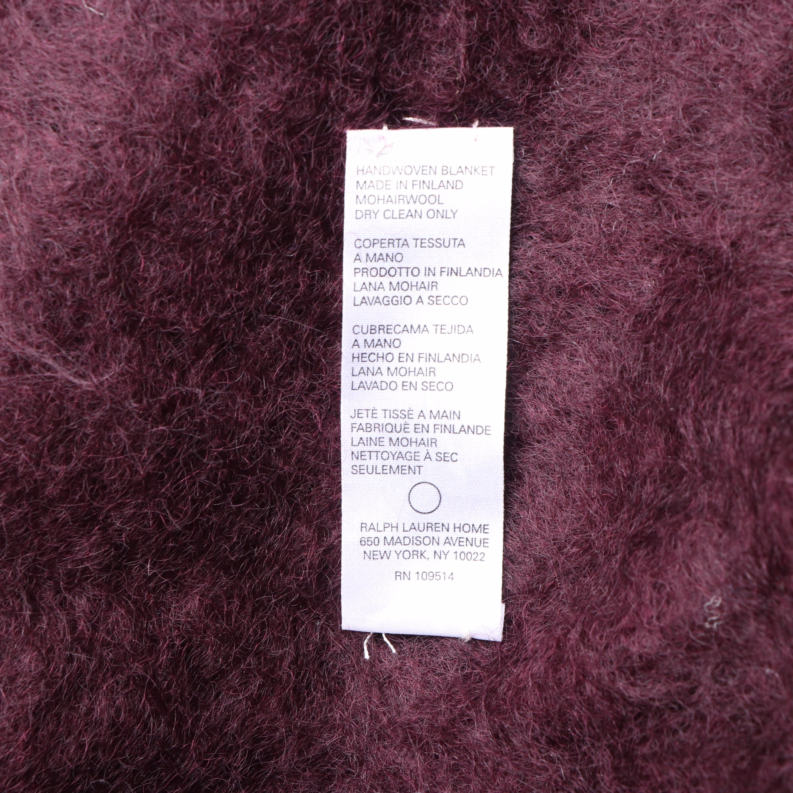 Ralph Lauren Handwoven Burgundy Mohair Blanket