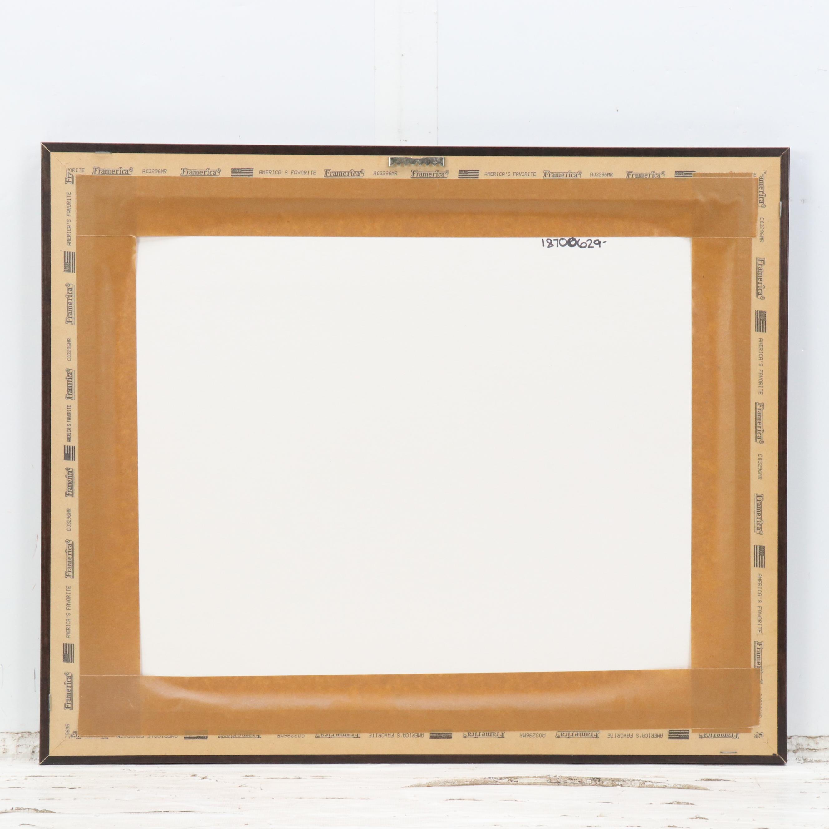 Black and White Offset Lithograph of Park Road with Blossoming Trees