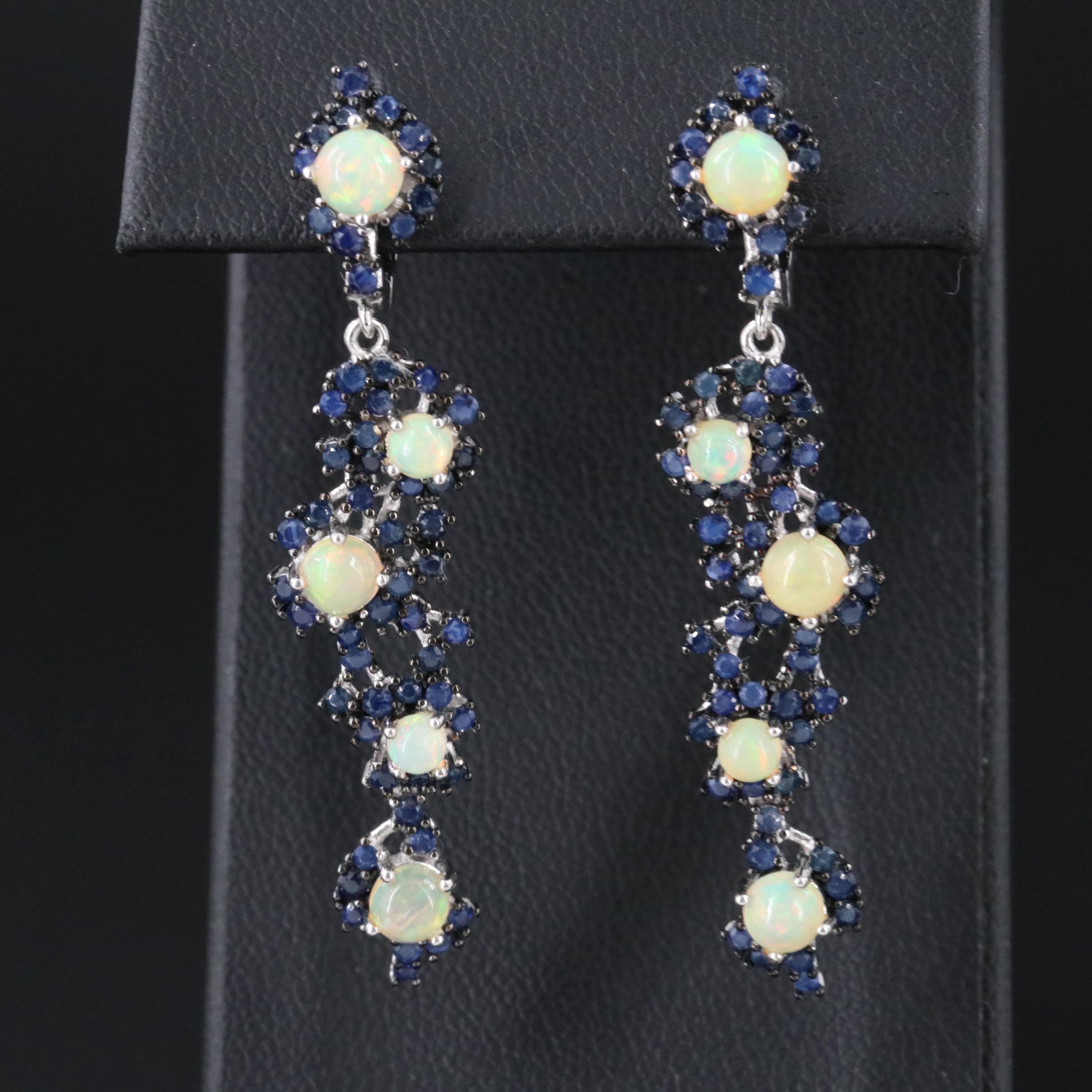 Sterling Opal and Sapphire Earrings