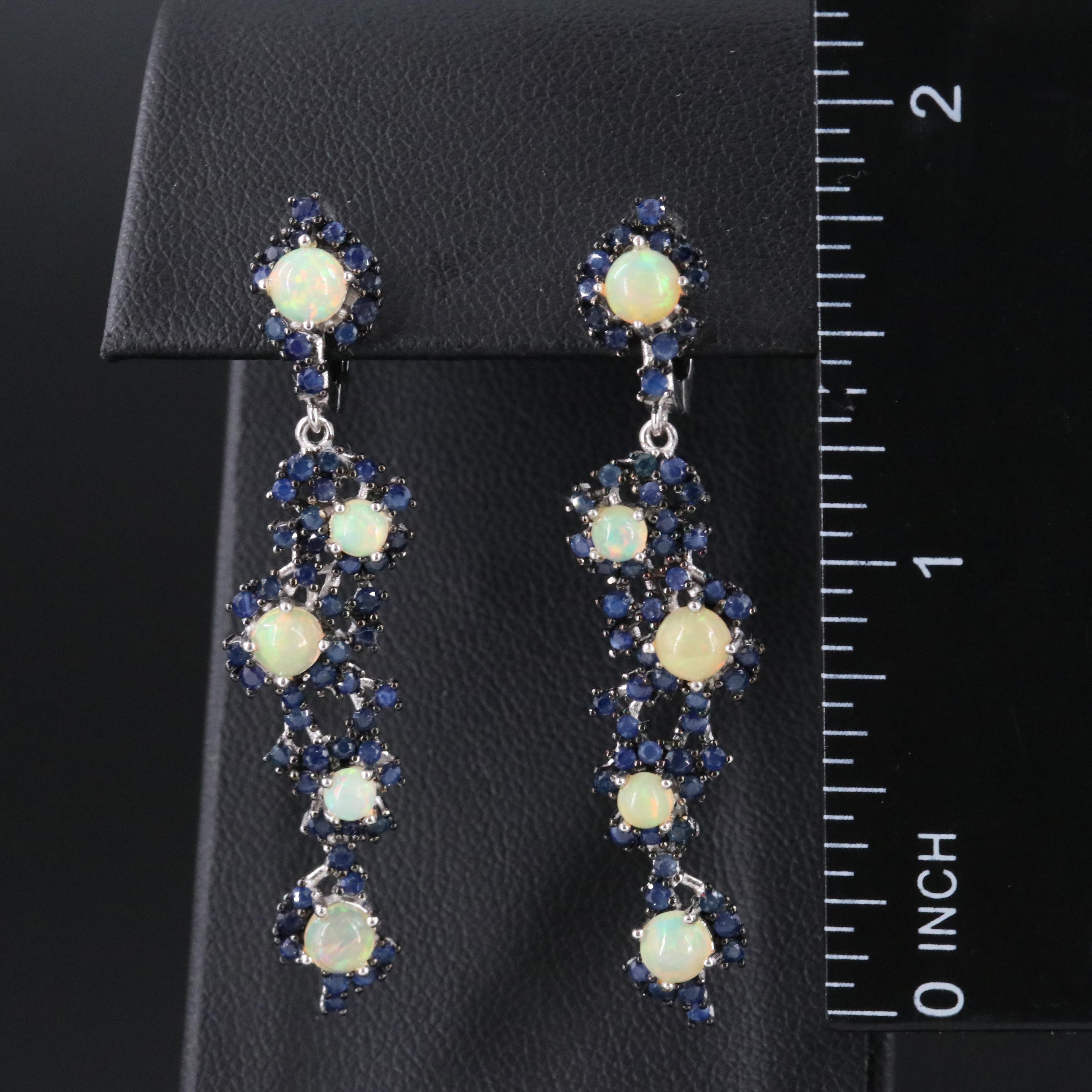 Sterling Opal and Sapphire Earrings