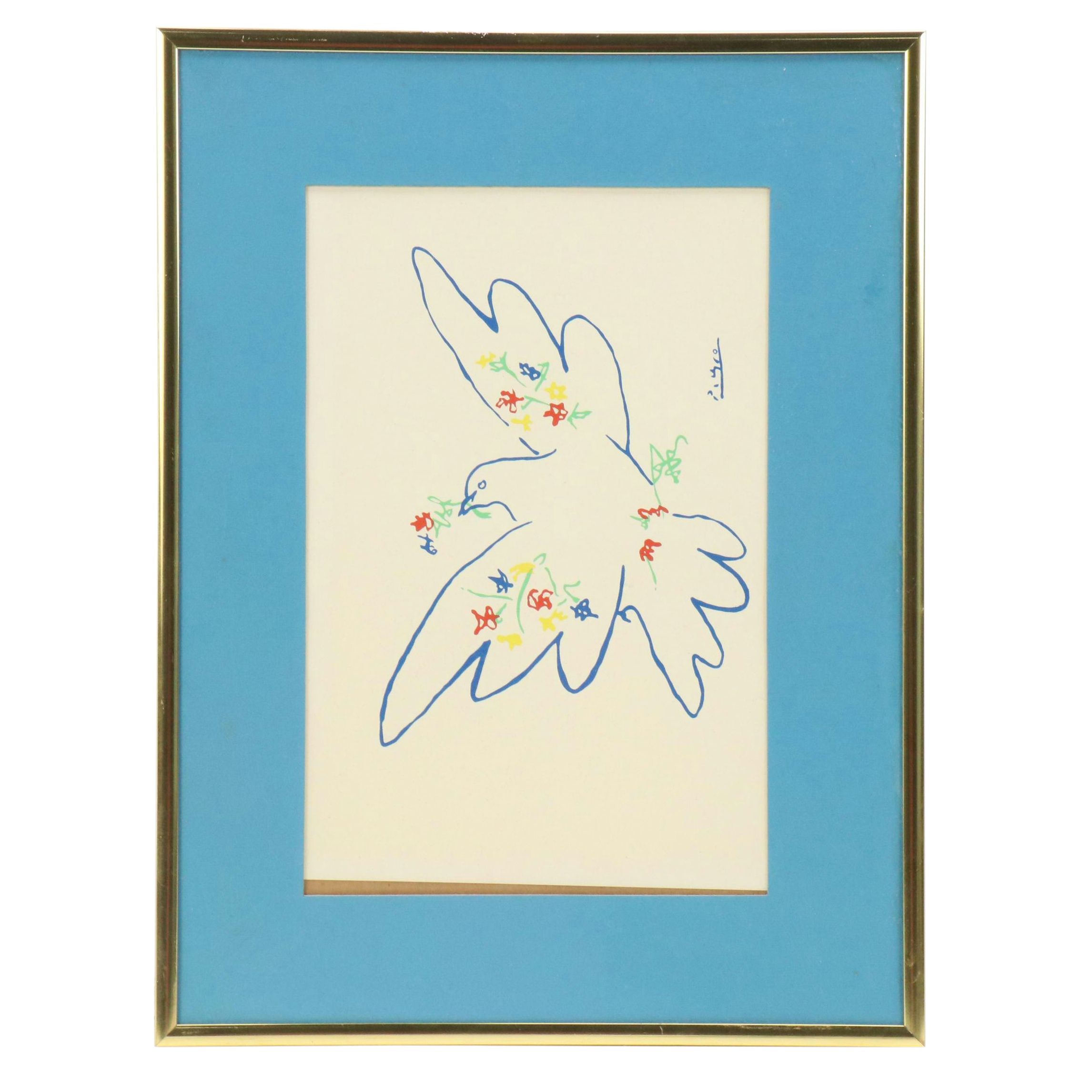 Lithograph After Pablo Picasso "Dove with Flowers," Late 20th/21st Century