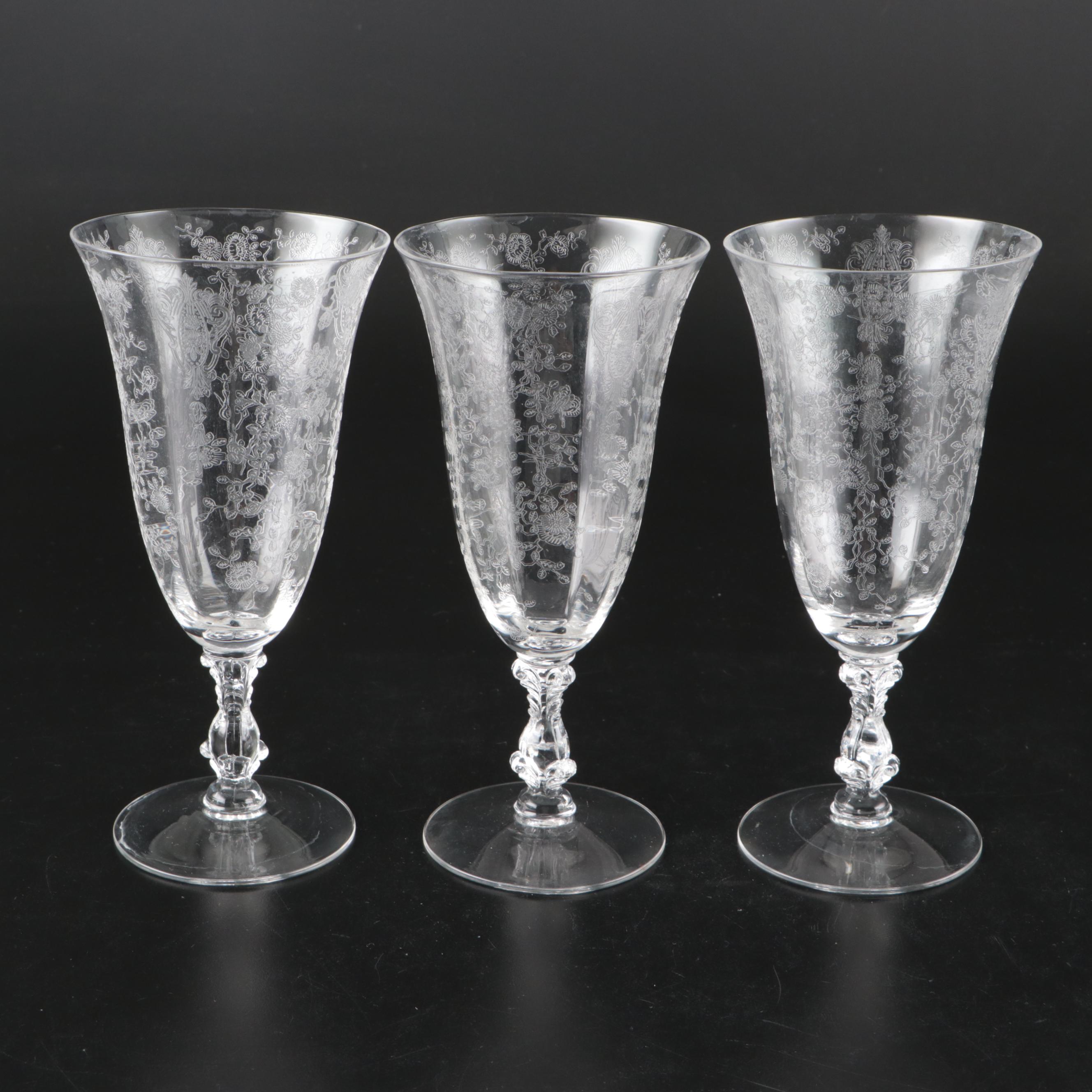 Cambridge "Rose Point" Stemware and Other Etched Glass Table Accessories