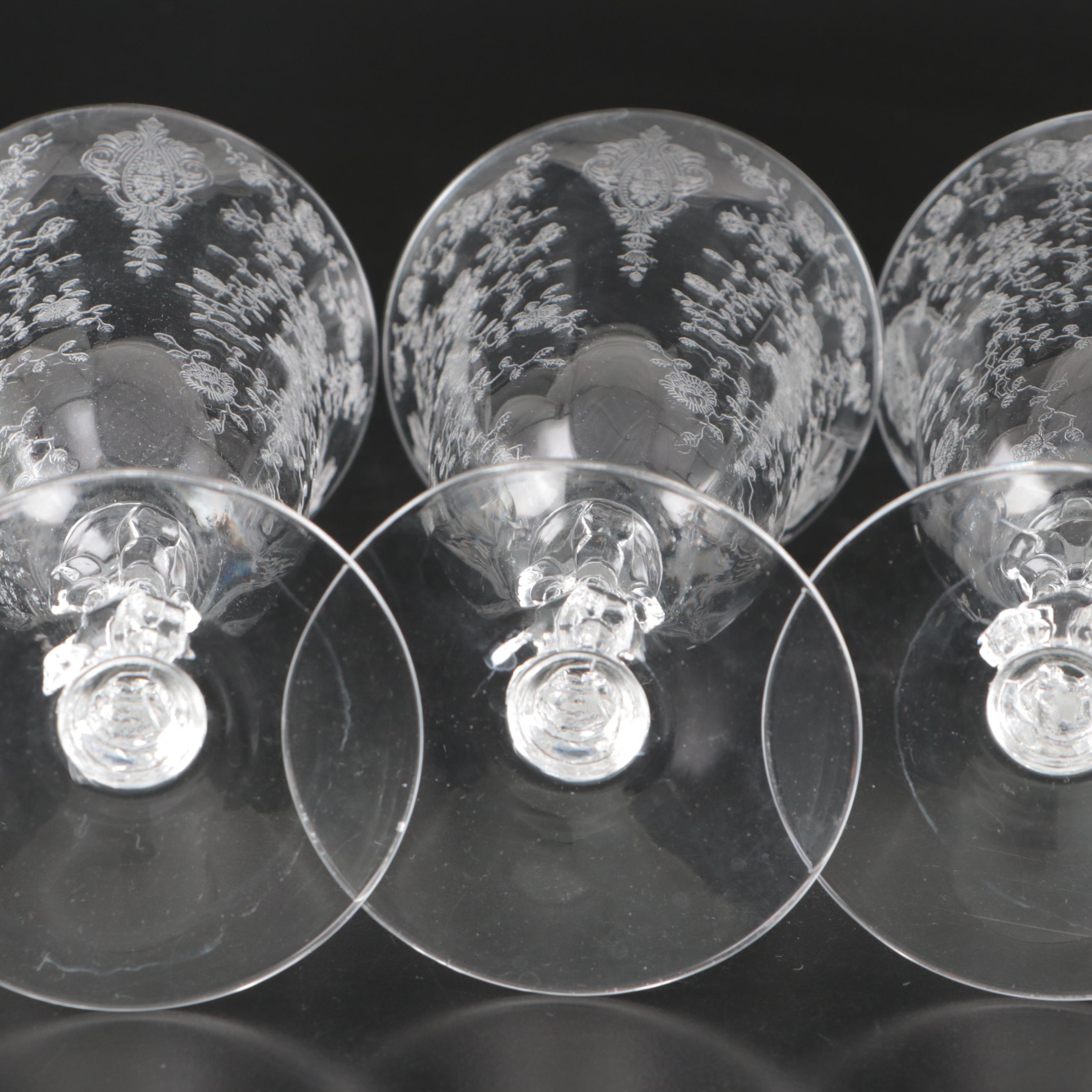 Cambridge "Rose Point" Stemware and Other Etched Glass Table Accessories