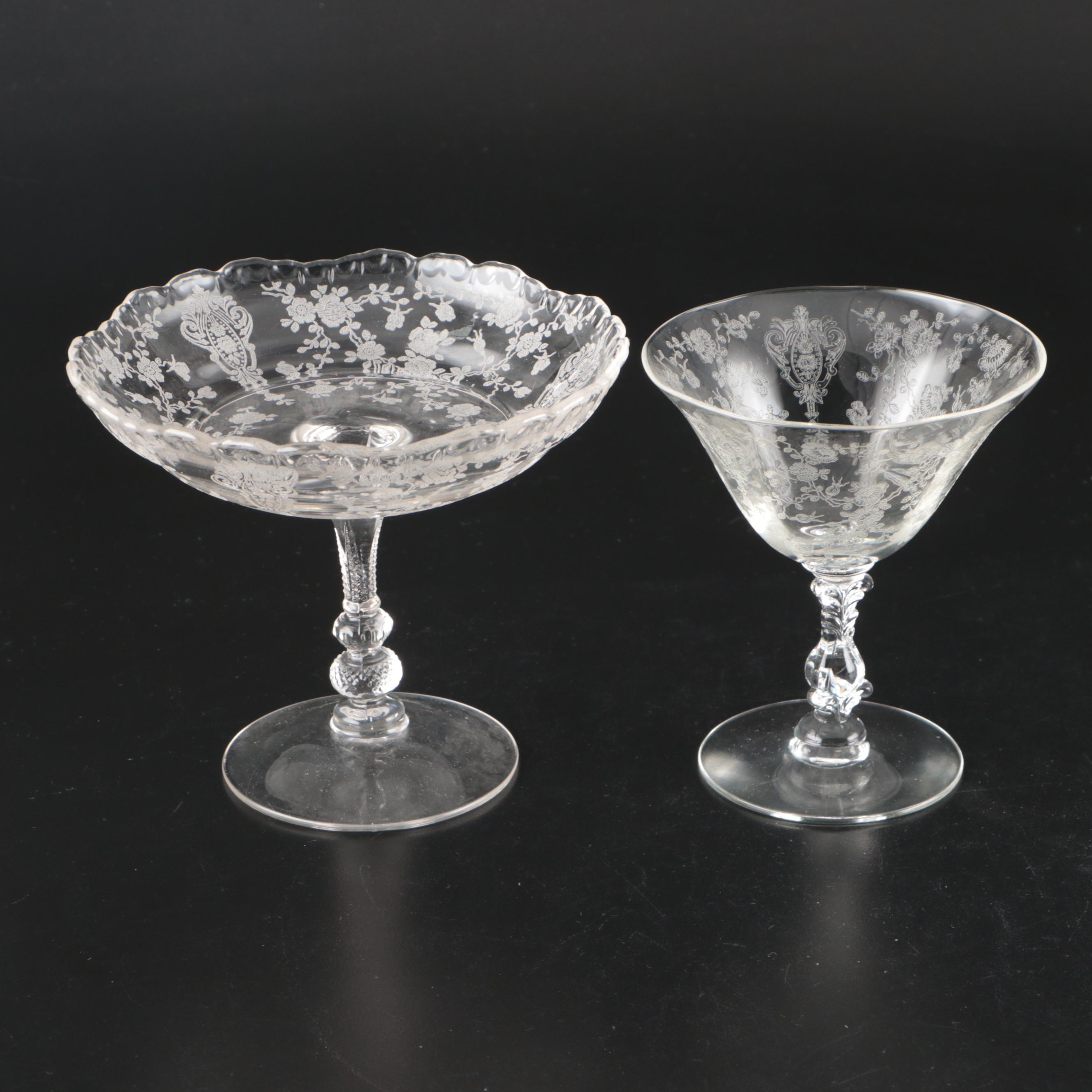 Cambridge "Rose Point" Stemware and Other Etched Glass Table Accessories