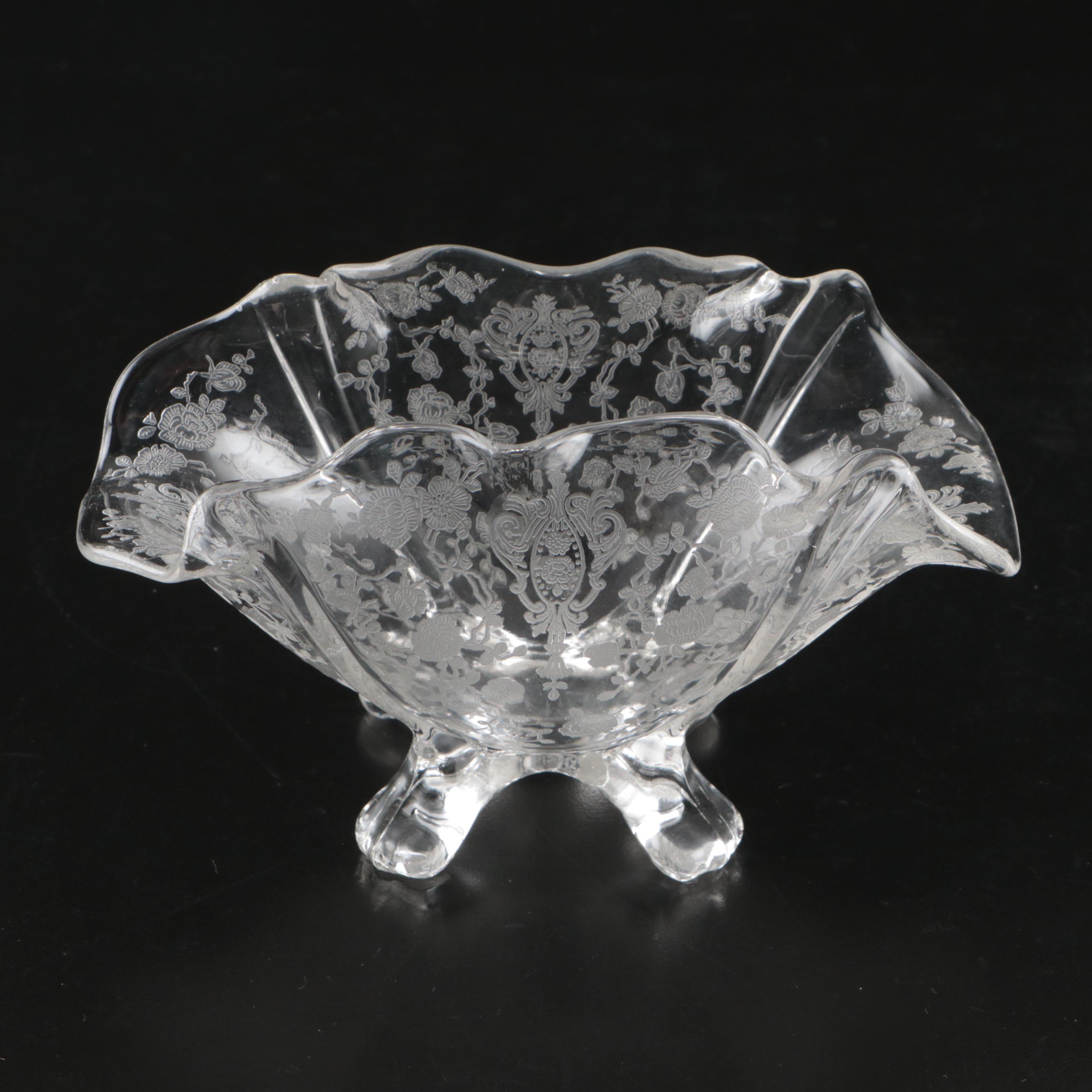 Cambridge "Rose Point" Stemware and Other Etched Glass Table Accessories