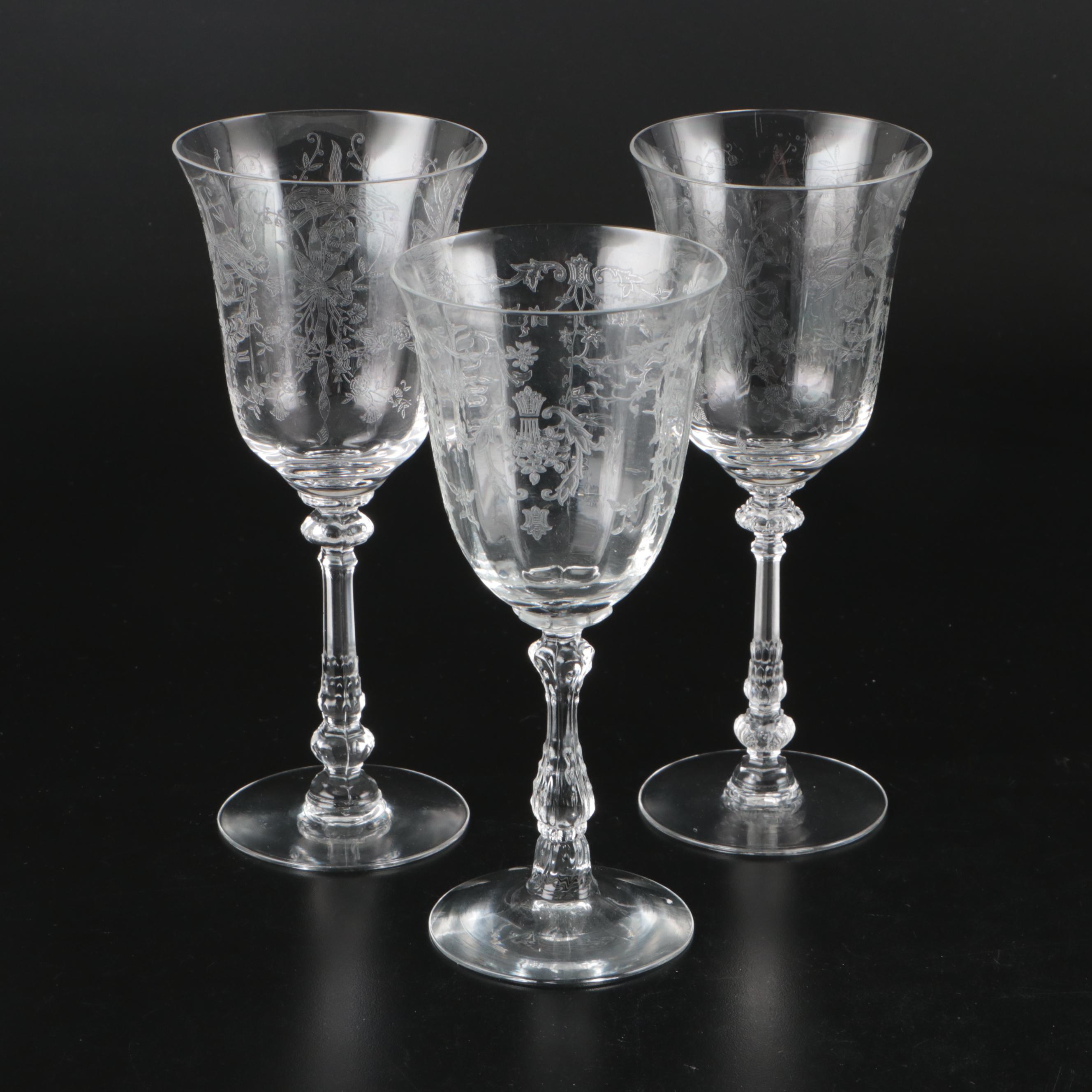 Cambridge "Rose Point" Stemware and Other Etched Glass Table Accessories