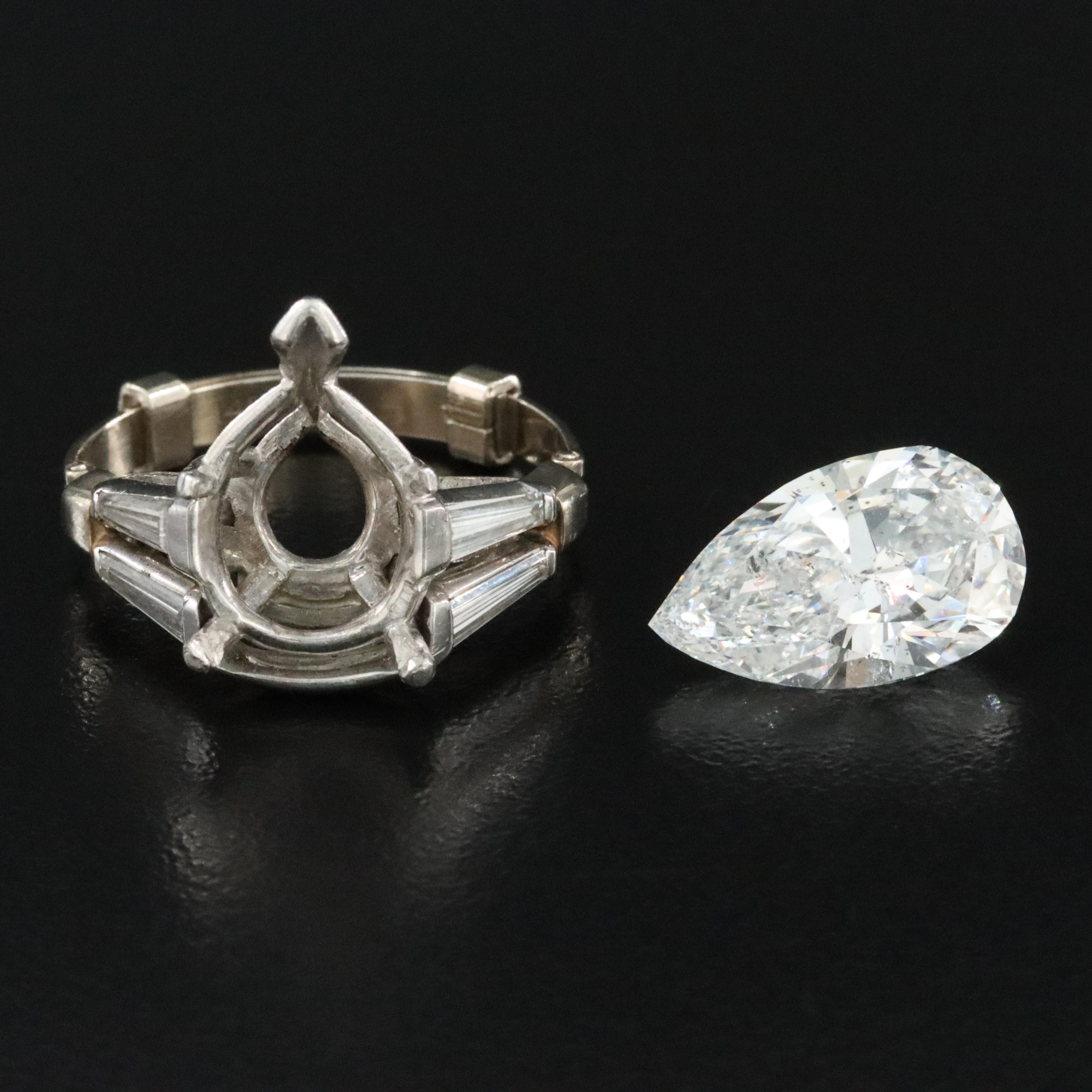 Loose 5.17 CT Diamond with GIA Report and Platinum 0.60 CTW Semi Mount Ring