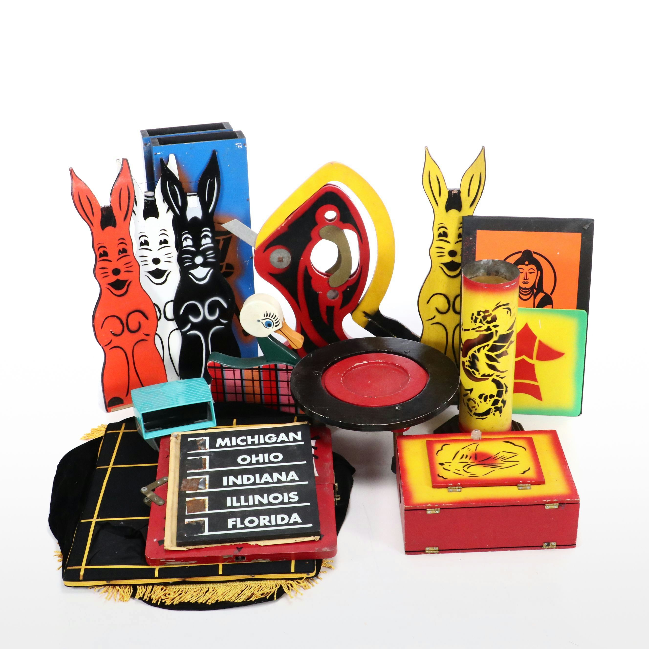 Vintage Collection of Magic Props Featuring Disecto Arm Chopper