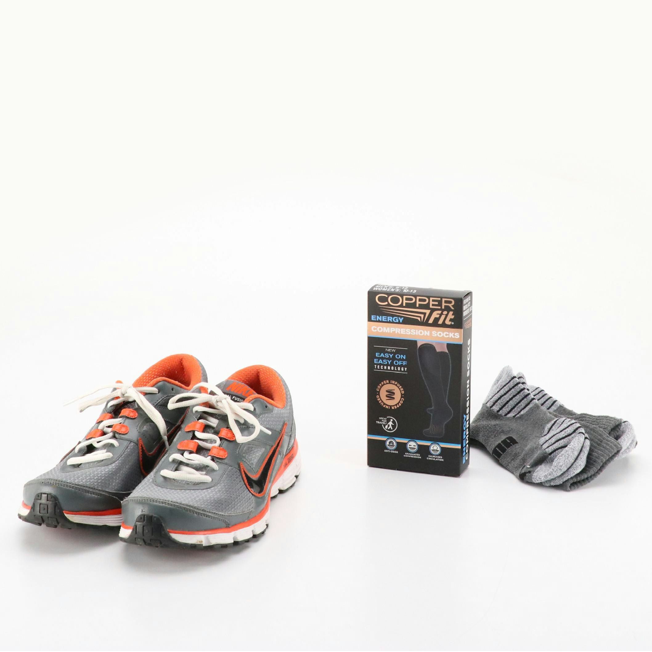 Men's Nike Dual Fusion ST Sneakers, Puma Socks, and Copper Fit Compression Hose