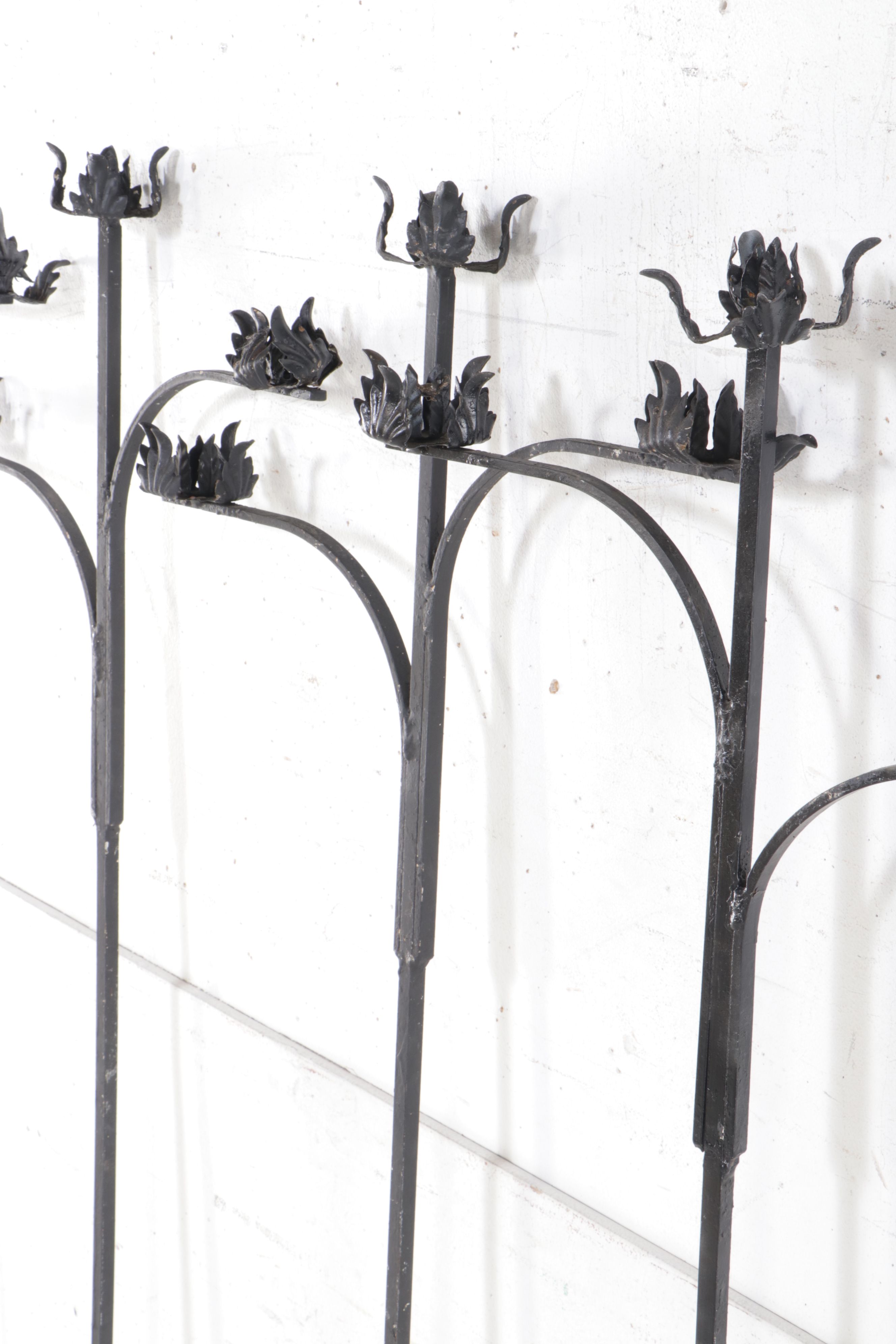 Art and Crafts Style Wrought Iron Tall Flower Shaped In Ground Candle Holders