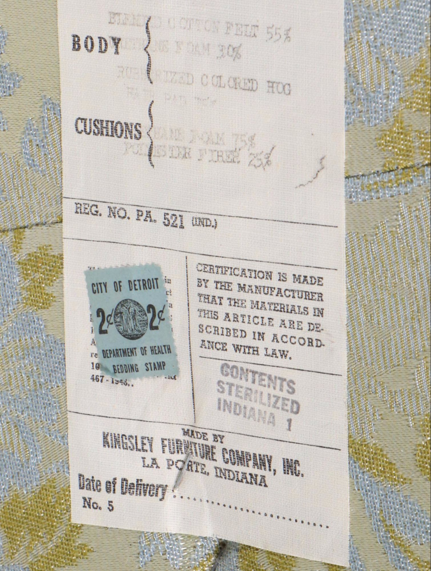 Kingsley Furniture Co. Rococo Revival Style Damask Button-Tufted Sofa