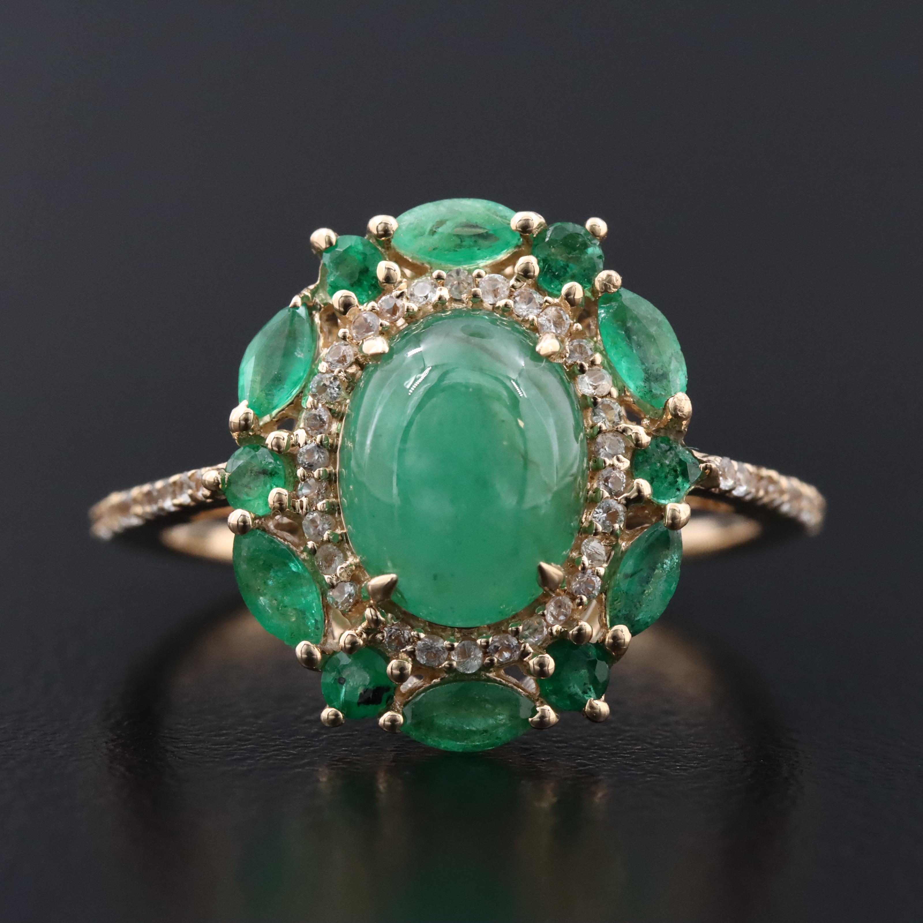 14K Emerald and White Sapphire Ring