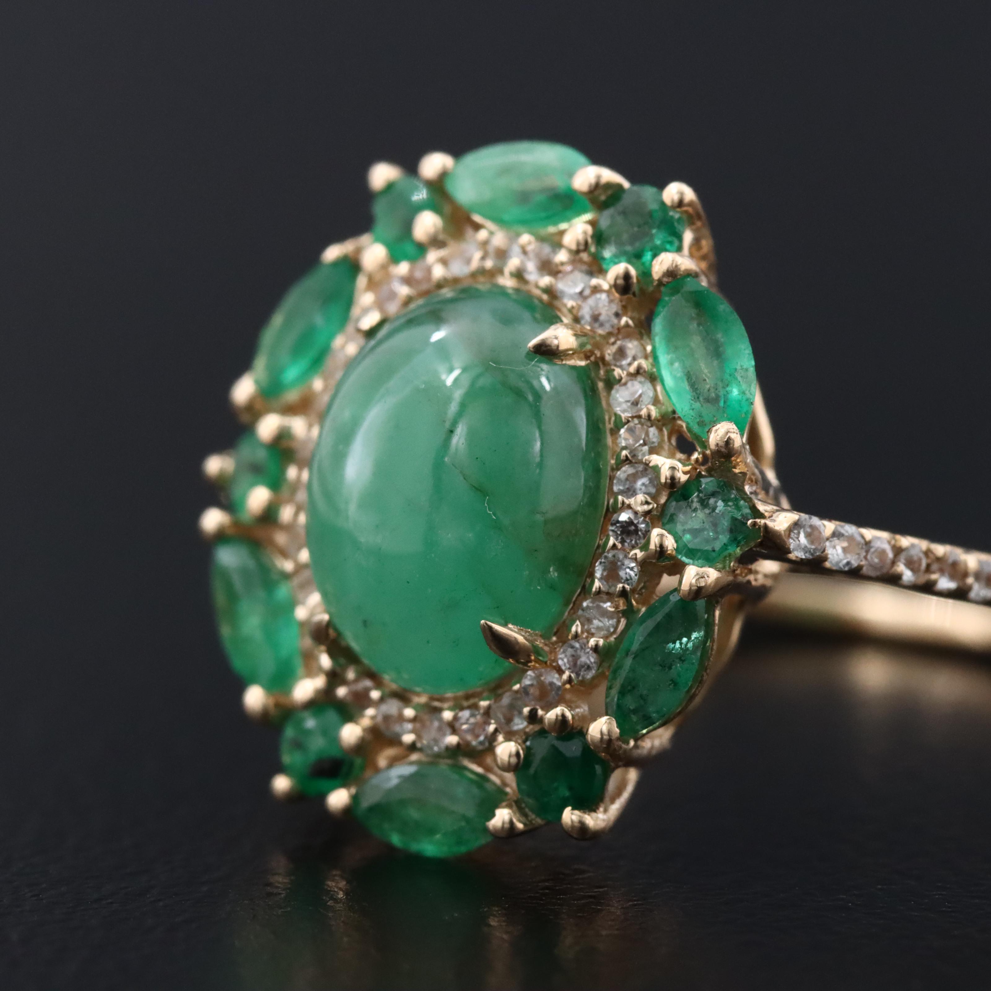 14K Emerald and White Sapphire Ring