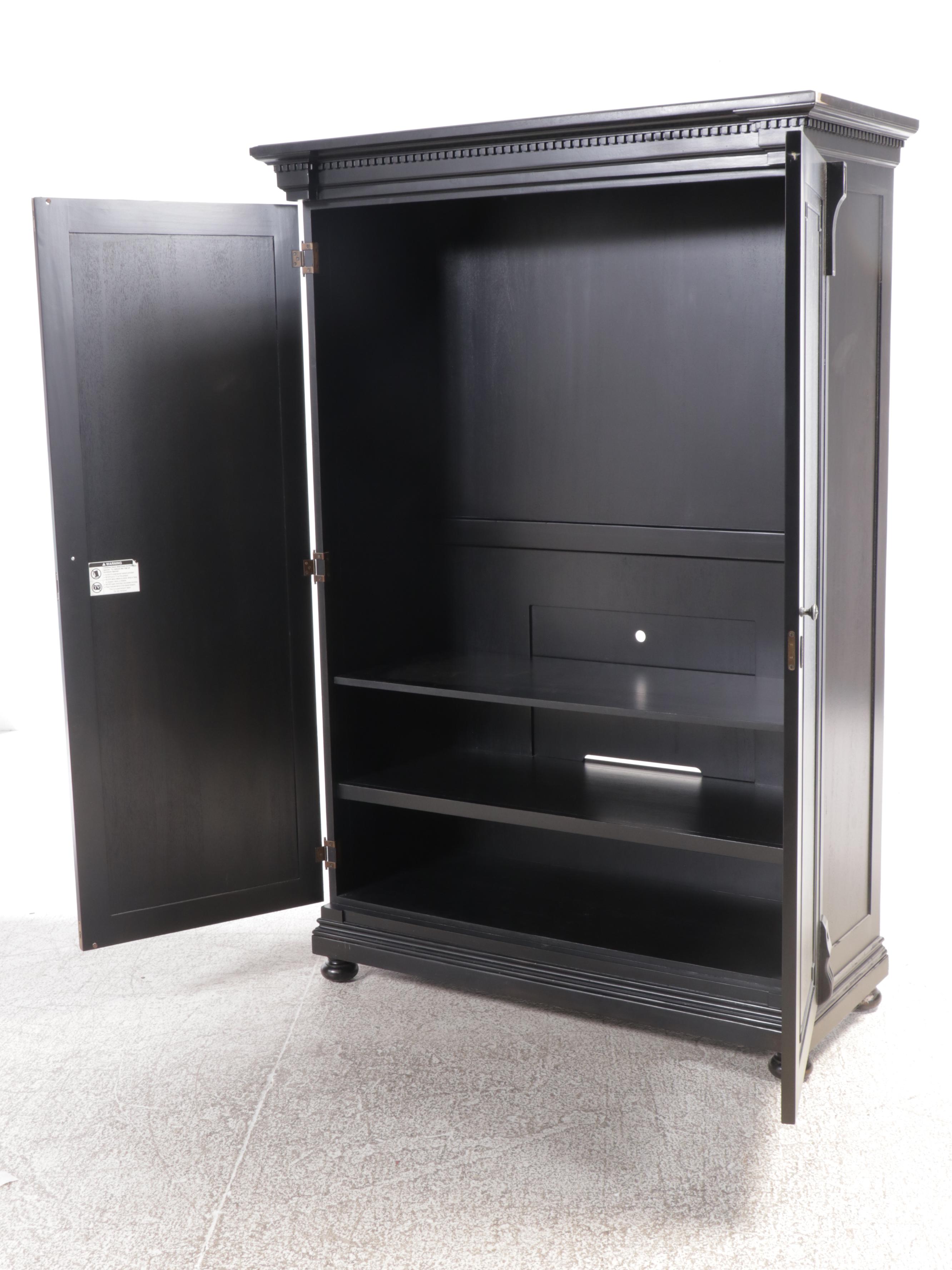 Restoration Hardware "St. James" Ebonized Wood Media Cabinet/Armoire, 2022