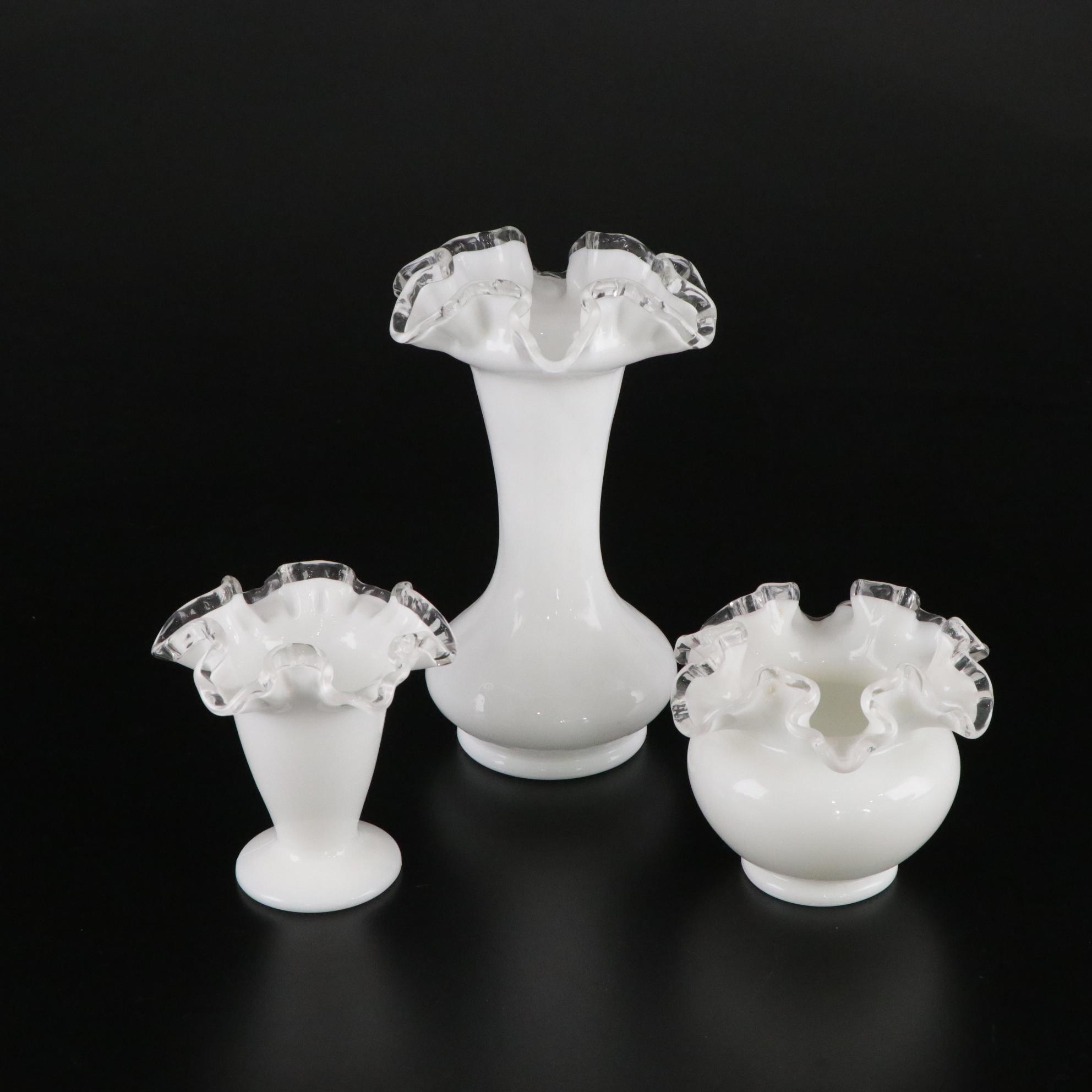 Fenton "Silver Crest" Milk Glass Ruffle Collection of Compotes, Vases and More