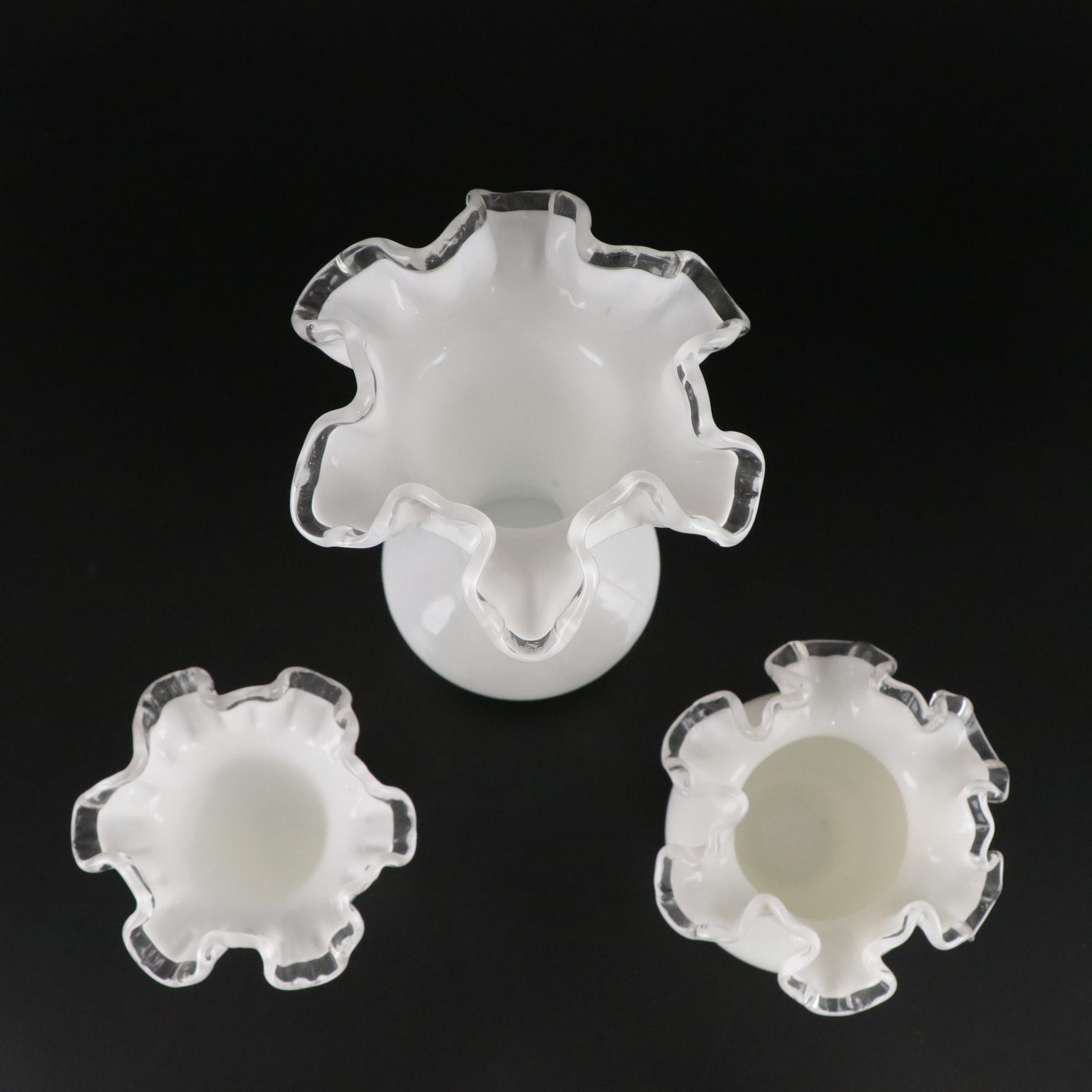 Fenton "Silver Crest" Milk Glass Ruffle Collection of Compotes, Vases and More