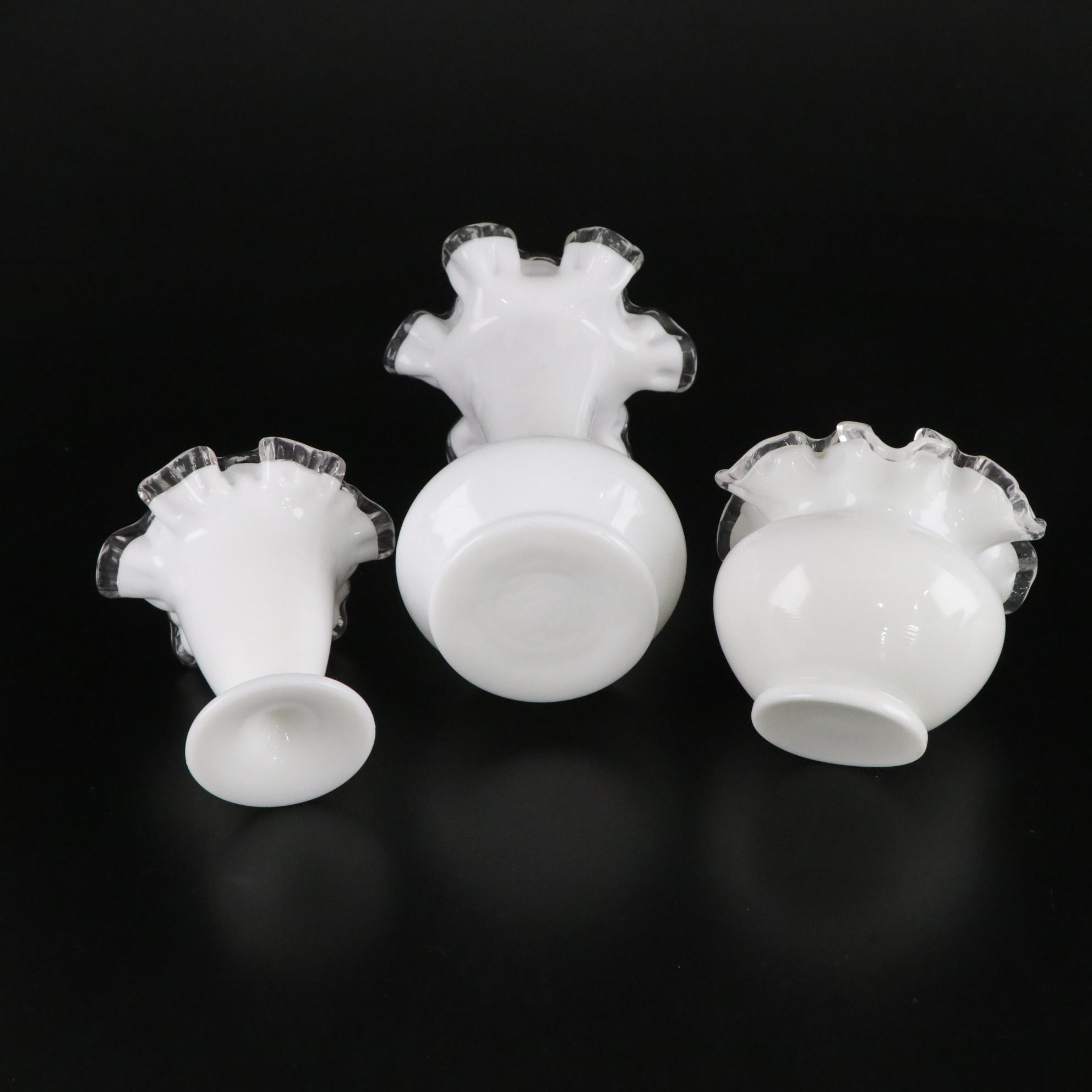 Fenton "Silver Crest" Milk Glass Ruffle Collection of Compotes, Vases and More