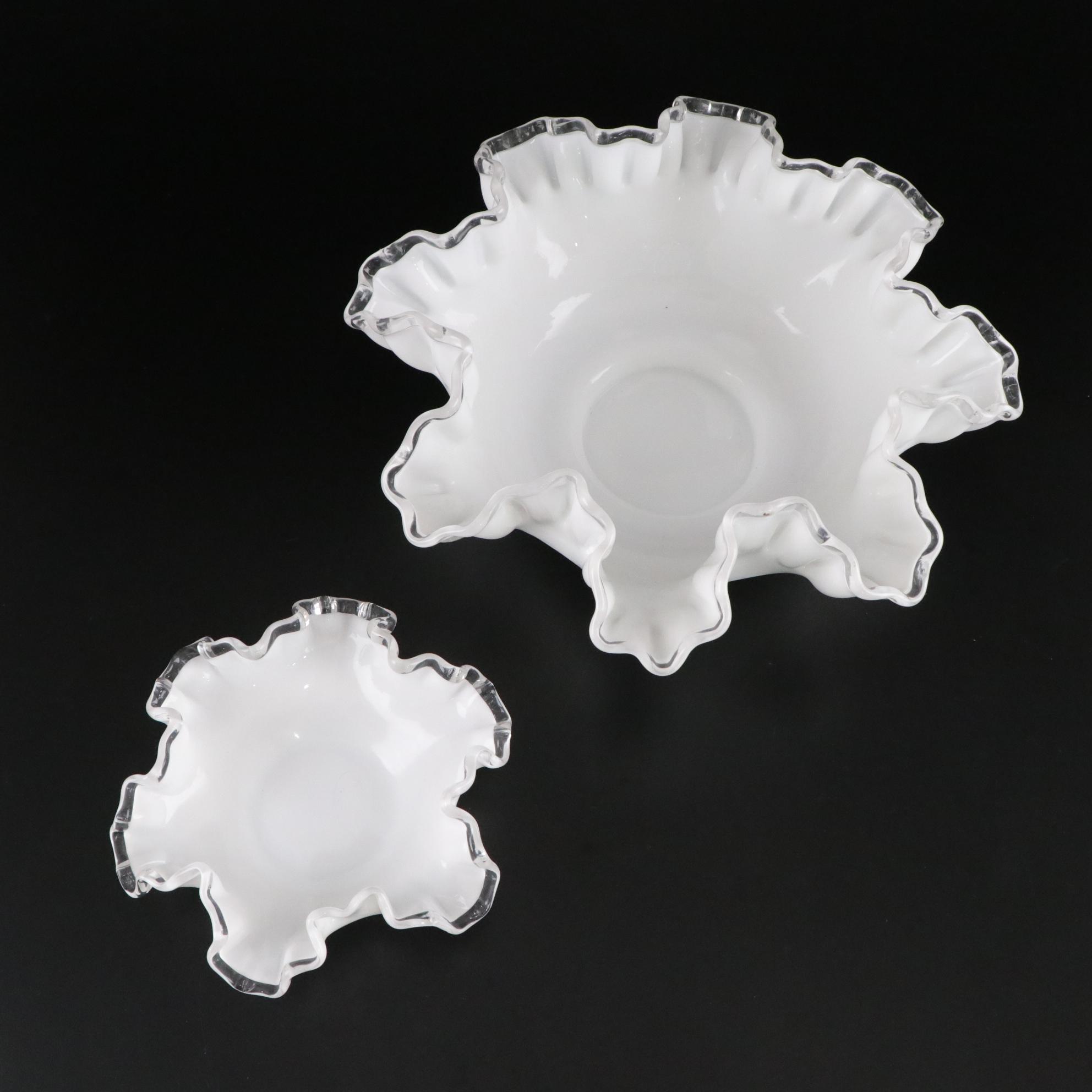 Fenton "Silver Crest" Milk Glass Ruffle Collection of Compotes, Vases and More