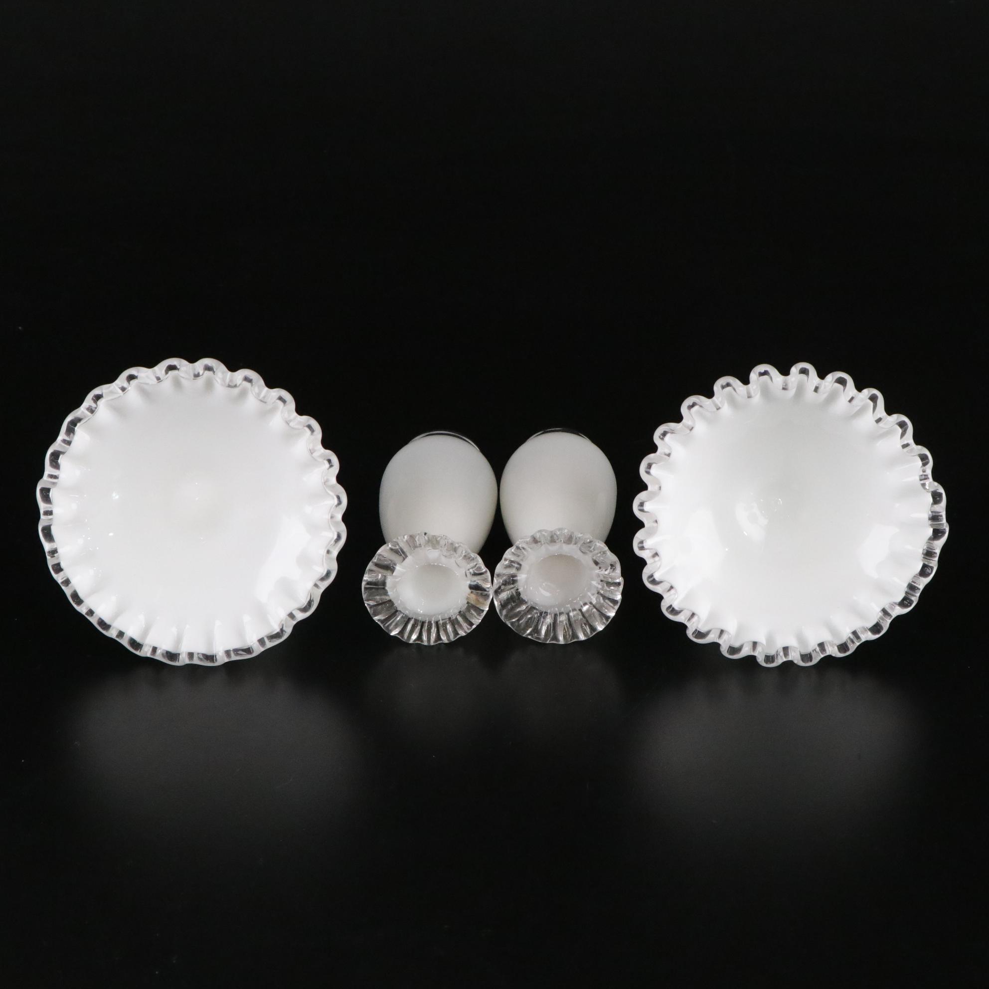 Fenton "Silver Crest" Milk Glass Ruffle Collection of Compotes, Vases and More