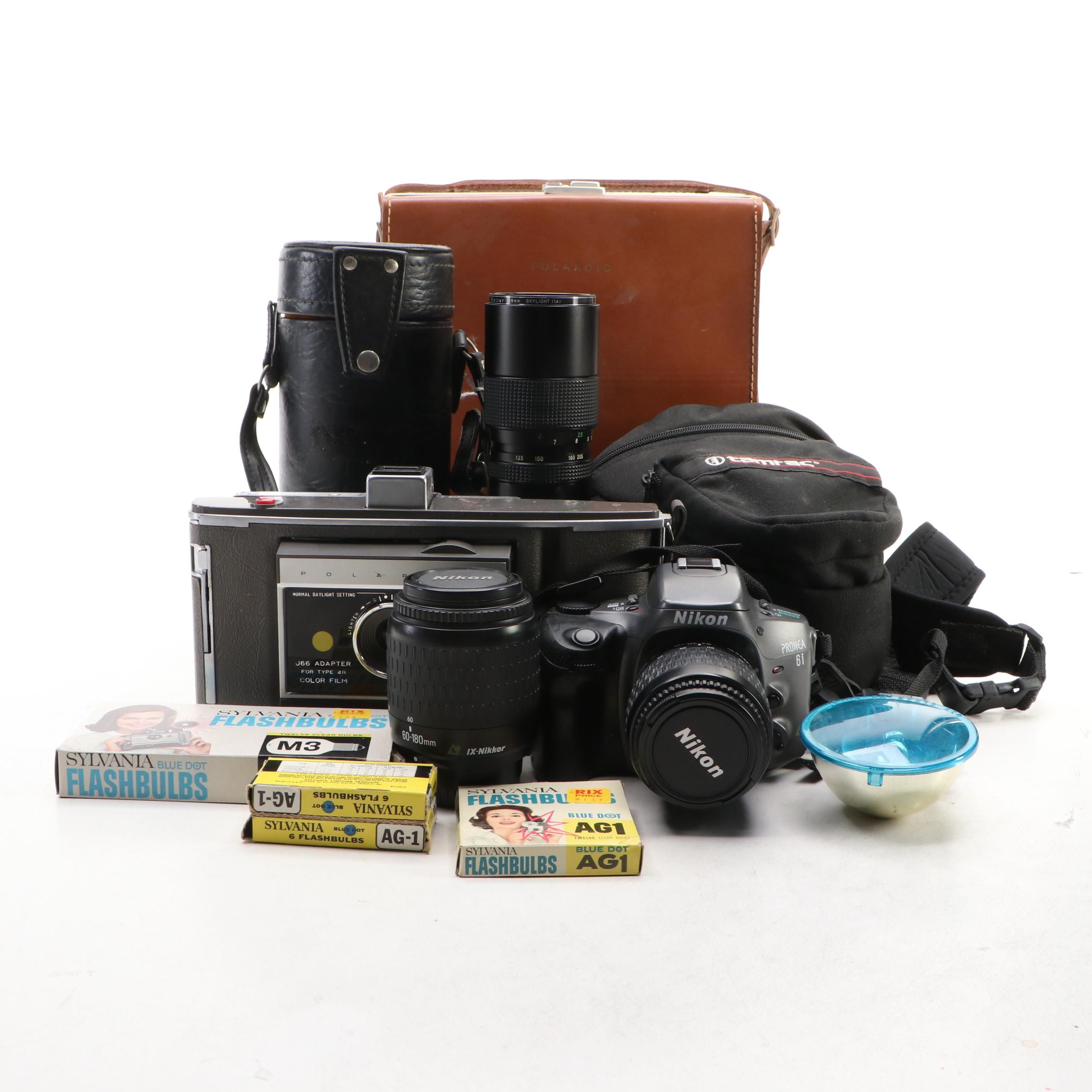 Polaroid J66 Land Camera, Digital Nikon Pronea 6i with Sylvania Flashbulbs