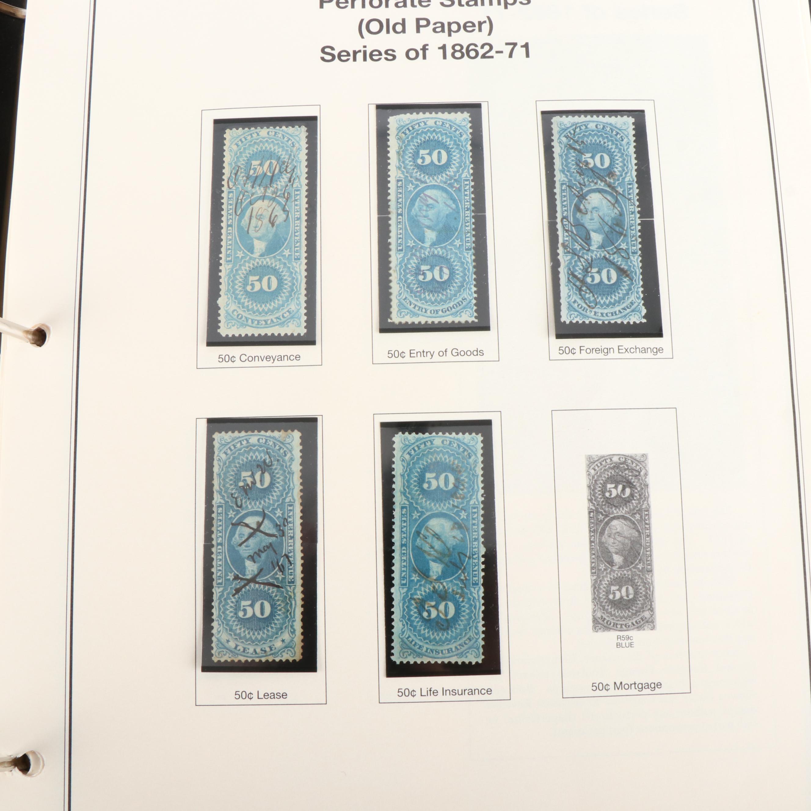 Antique U.S. Revenue Stamps, Including Distilled & Rectified Spirits, 1862-1872