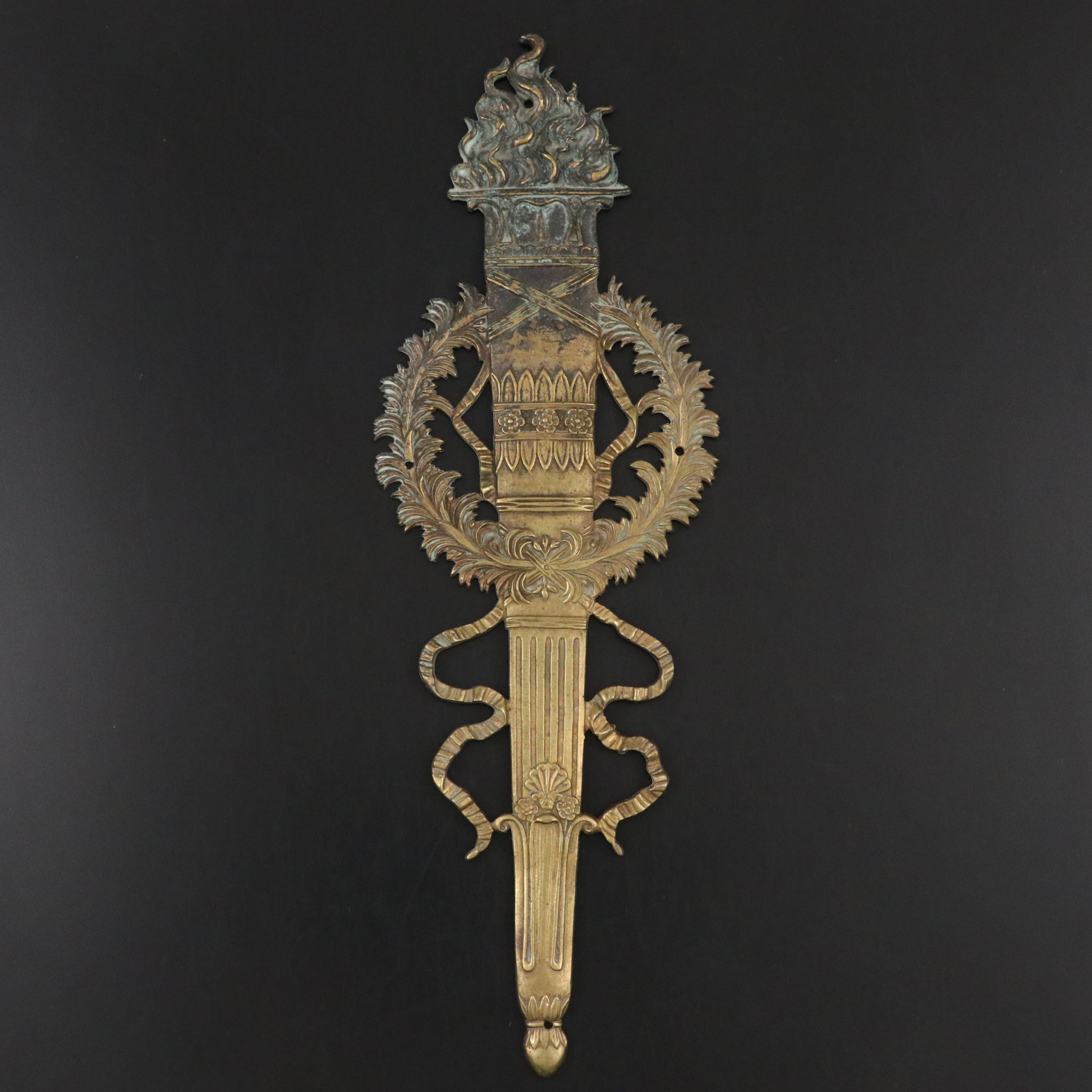 Louis XVI Style Brass Torch Wall Accent, Late 19th/Early 20th Century