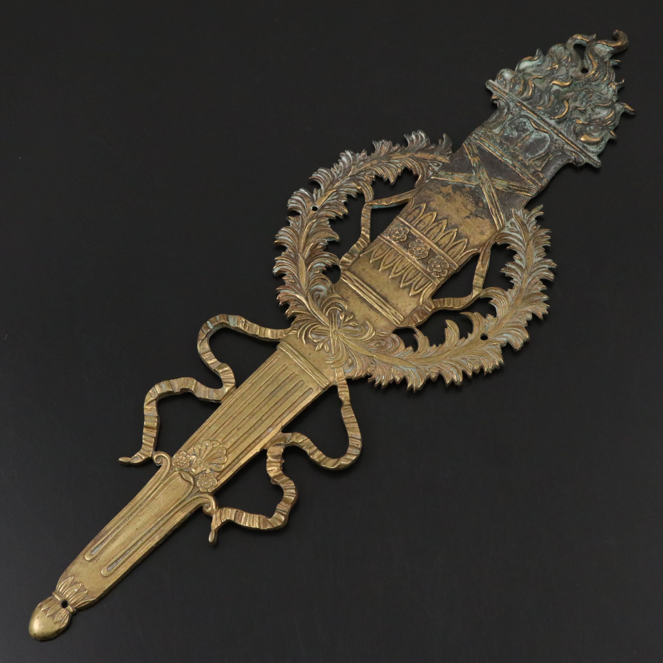 Louis XVI Style Brass Torch Wall Accent, Late 19th/Early 20th Century